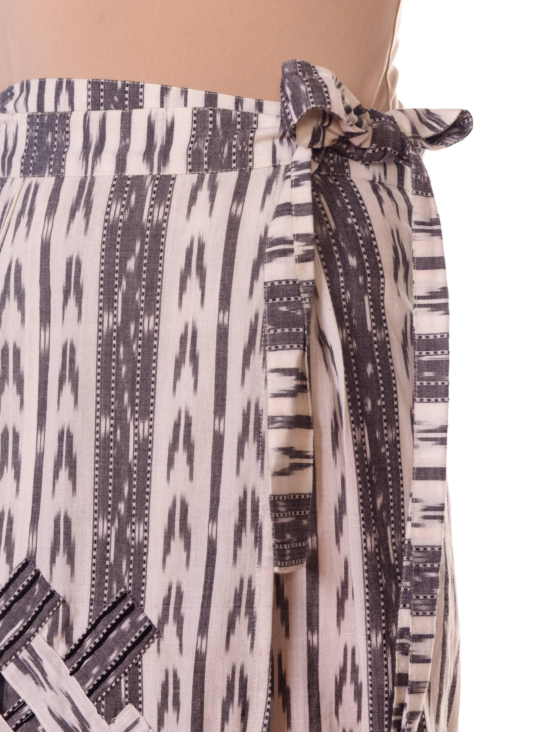 Oscar De La Renta Cotton Ikat Skirt with Appliqué and Sheer Panels 4