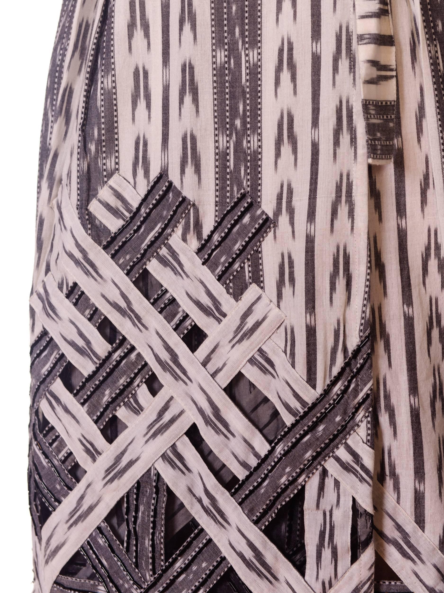 Oscar De La Renta Cotton Ikat Skirt with Appliqué and Sheer Panels 5