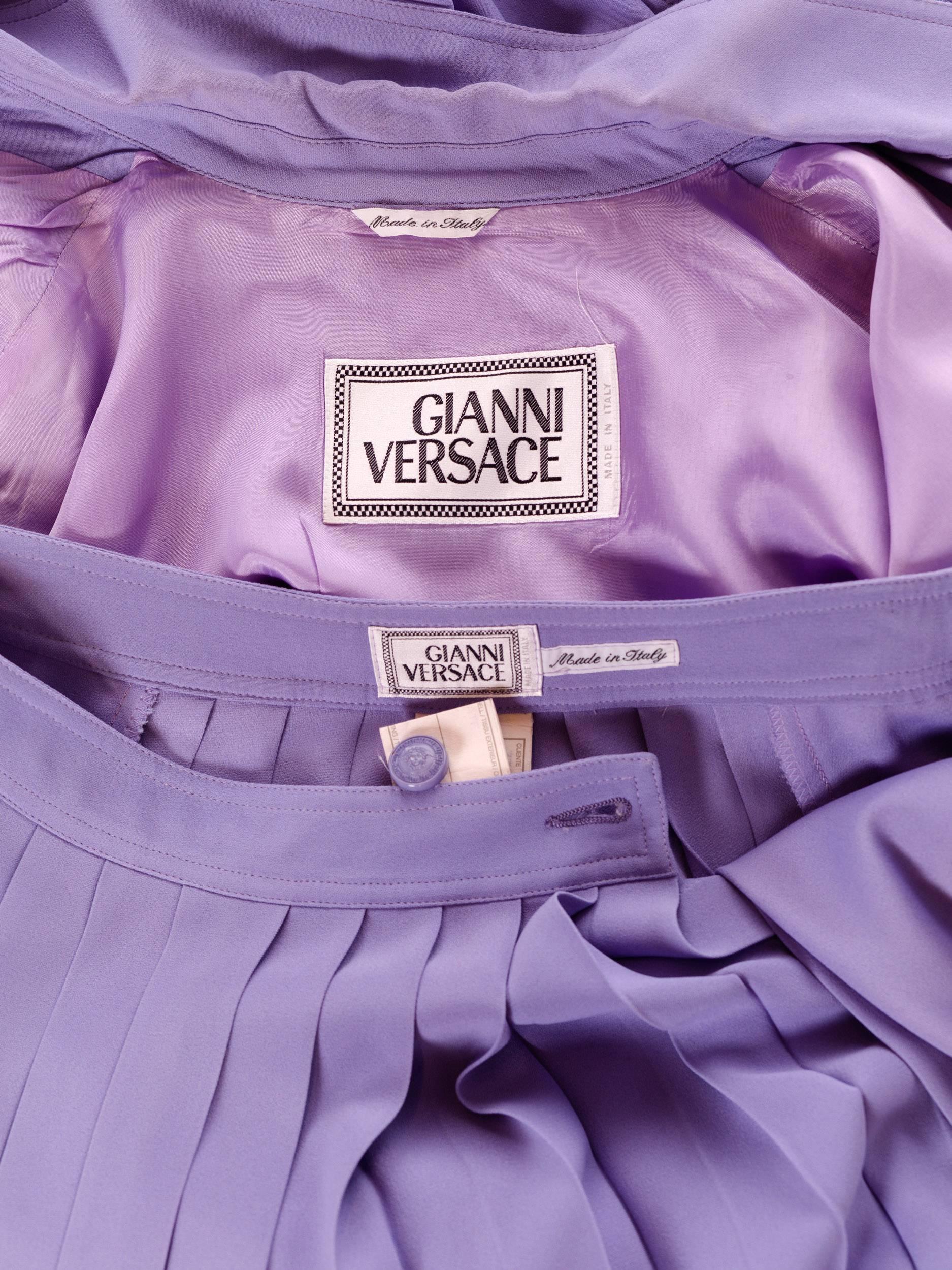 1990S GIANNI VERSACE Lilac Rayon Blend Crepe Safety Pin Suit Skirt 6