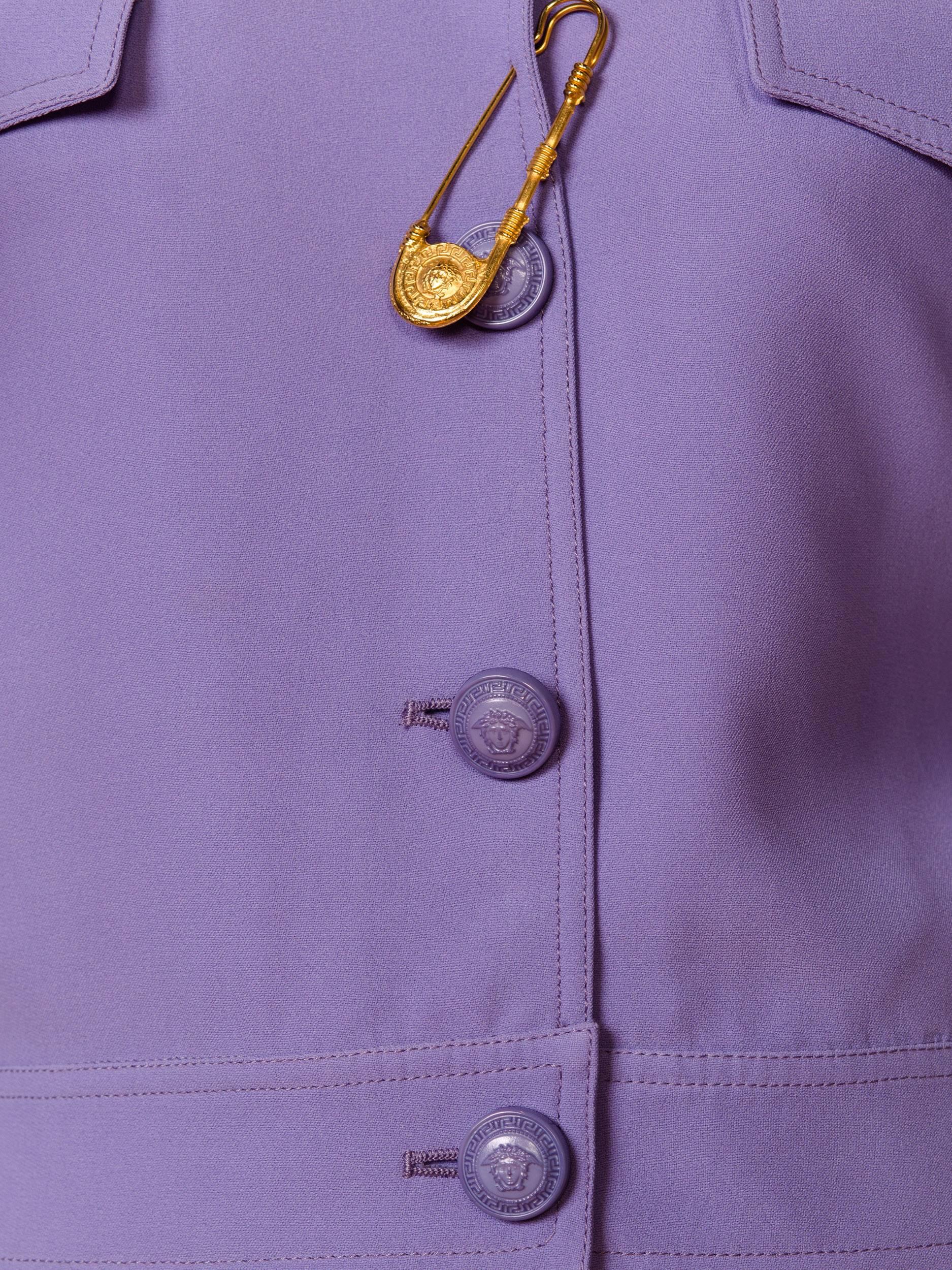 1990S GIANNI VERSACE Lilac Rayon Blend Crepe Safety Pin Suit Skirt 5