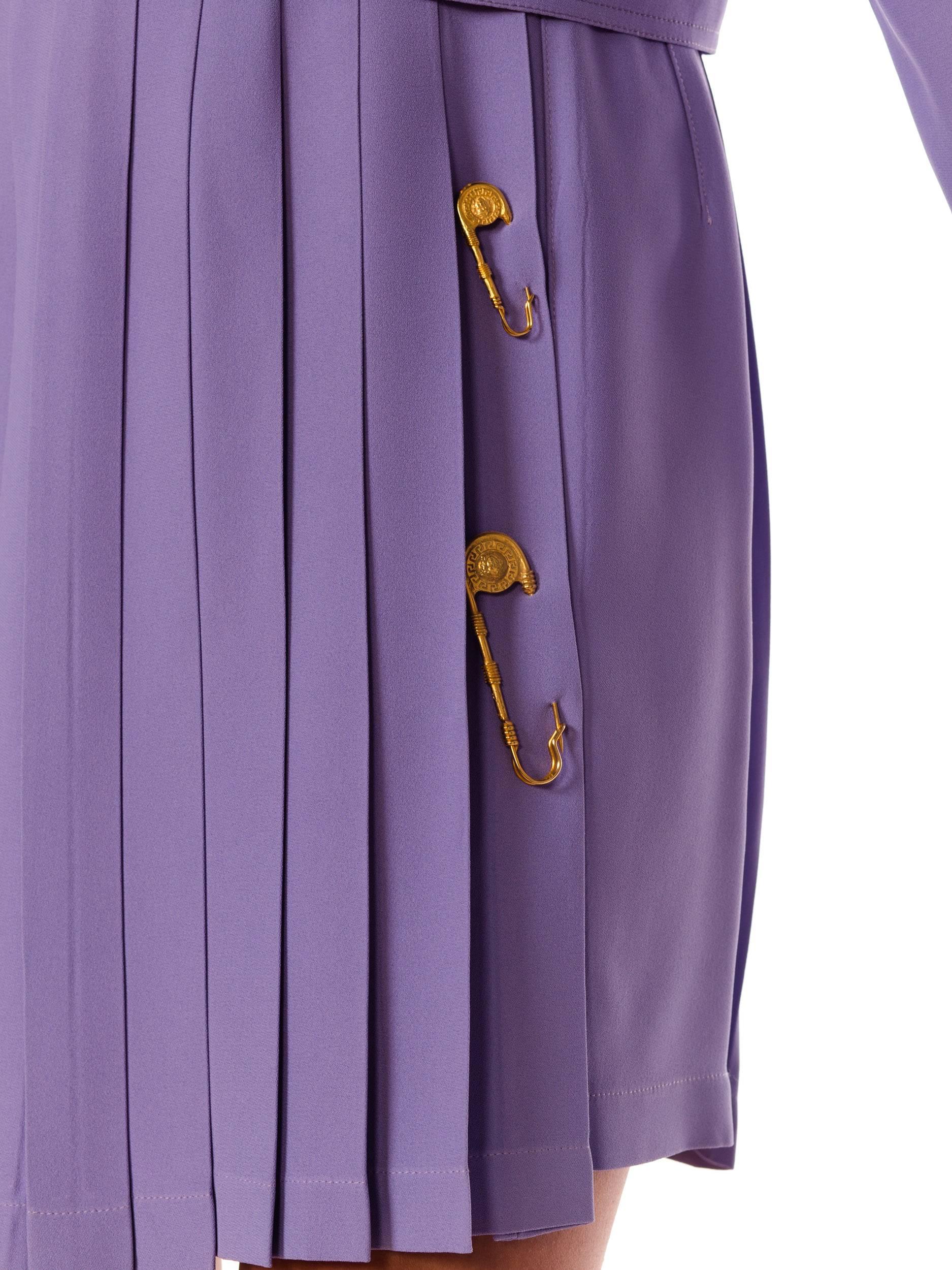 1990S GIANNI VERSACE Lilac Rayon Blend Crepe Safety Pin Suit Skirt 4