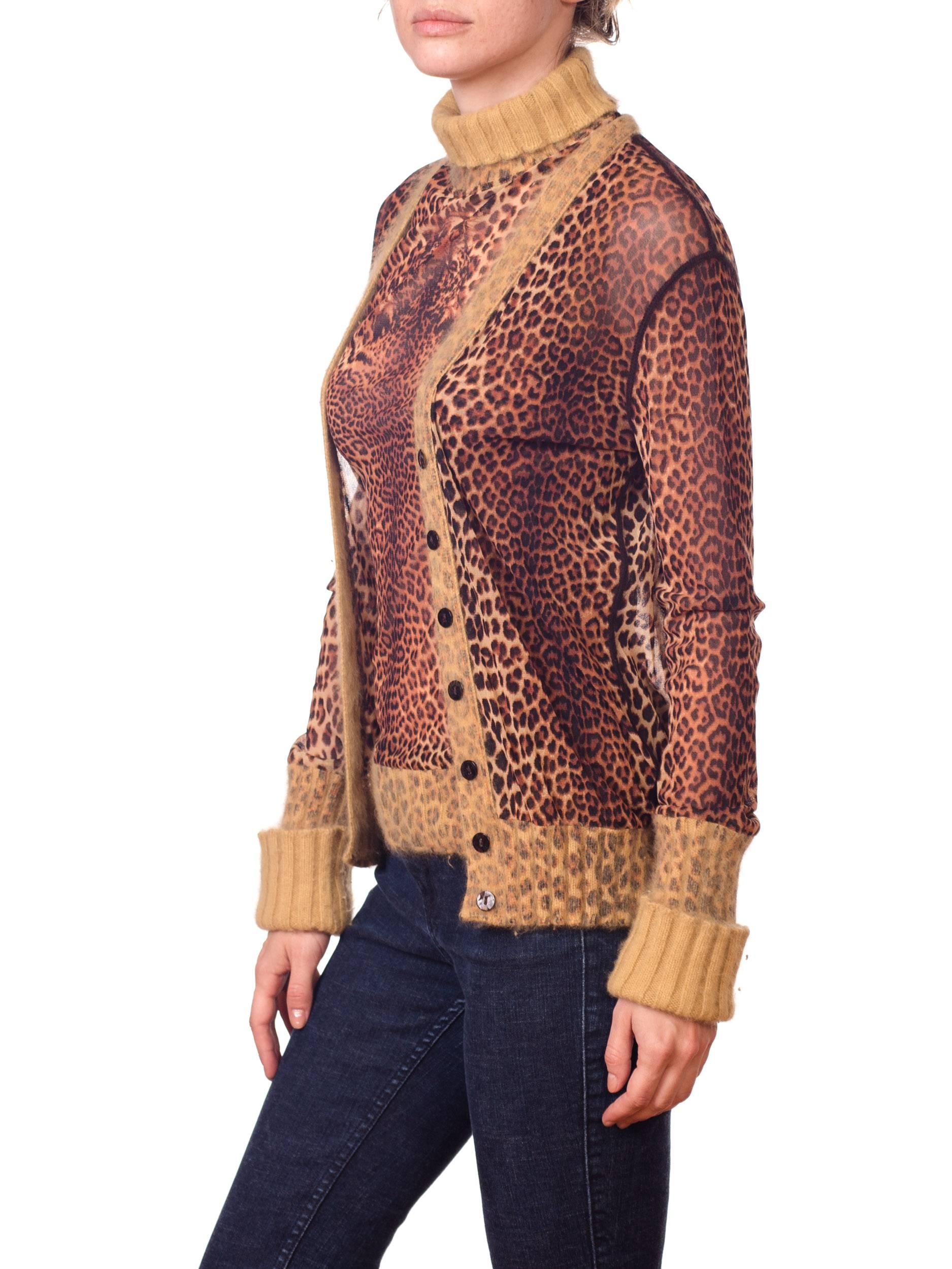 2000S JEAN PAUL GAULTIER Leopard Mesh Top And Cardigan Ensemble With Angora Trim 4