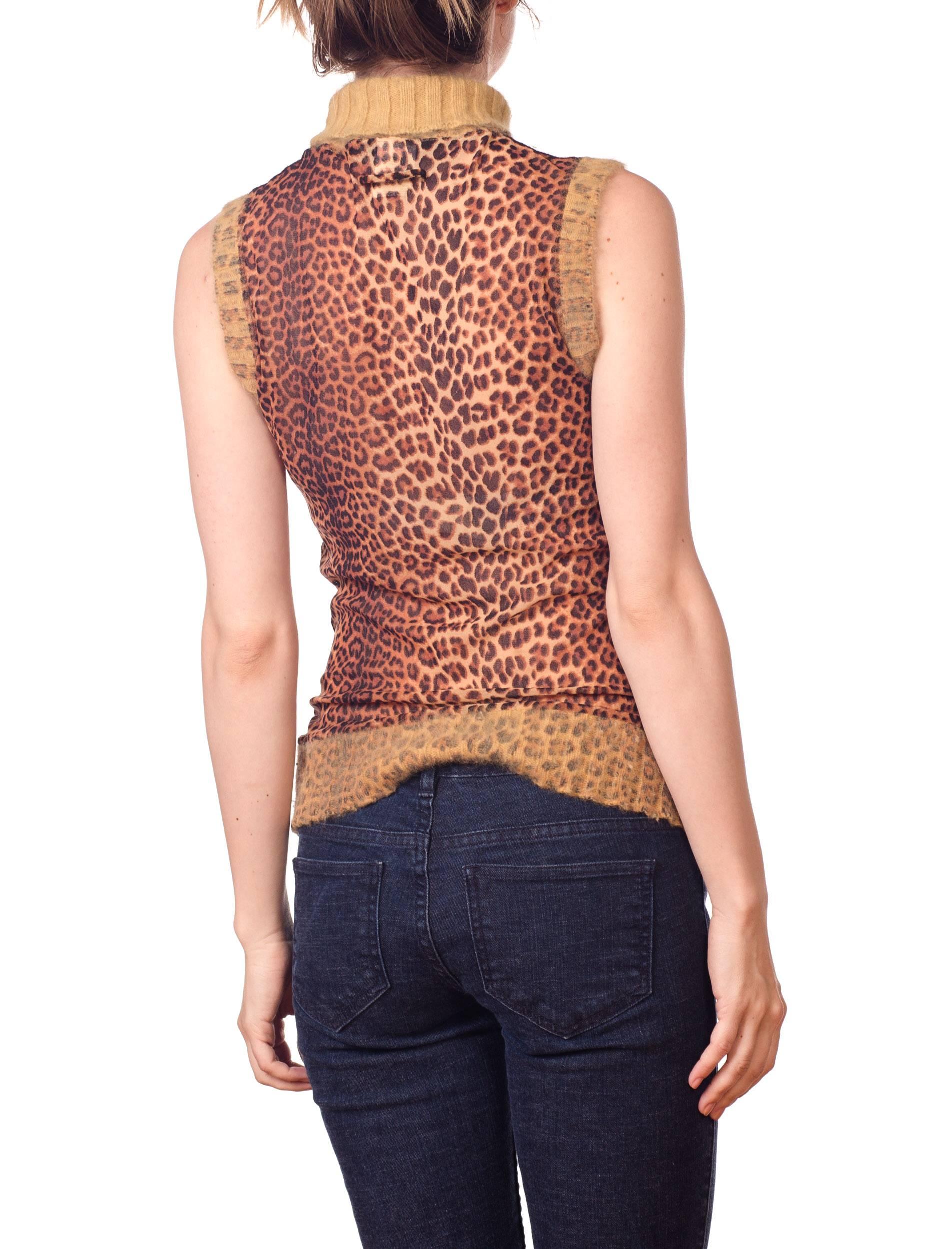 2000S JEAN PAUL GAULTIER Leopard Mesh Top And Cardigan Ensemble With Angora Trim 6