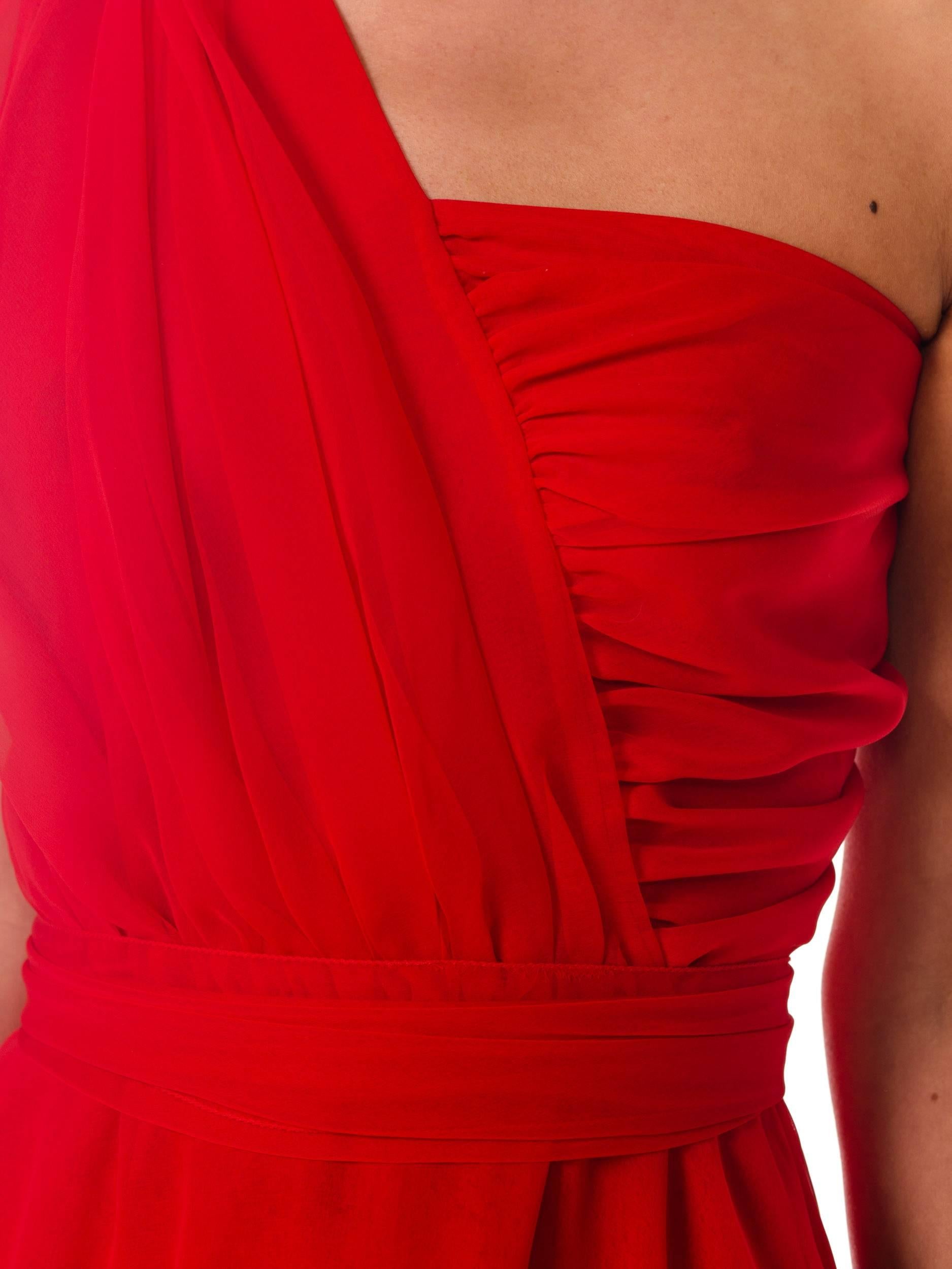 Stephen Burrows Draped Red Chiffon Dress with Slit, 1970s  5