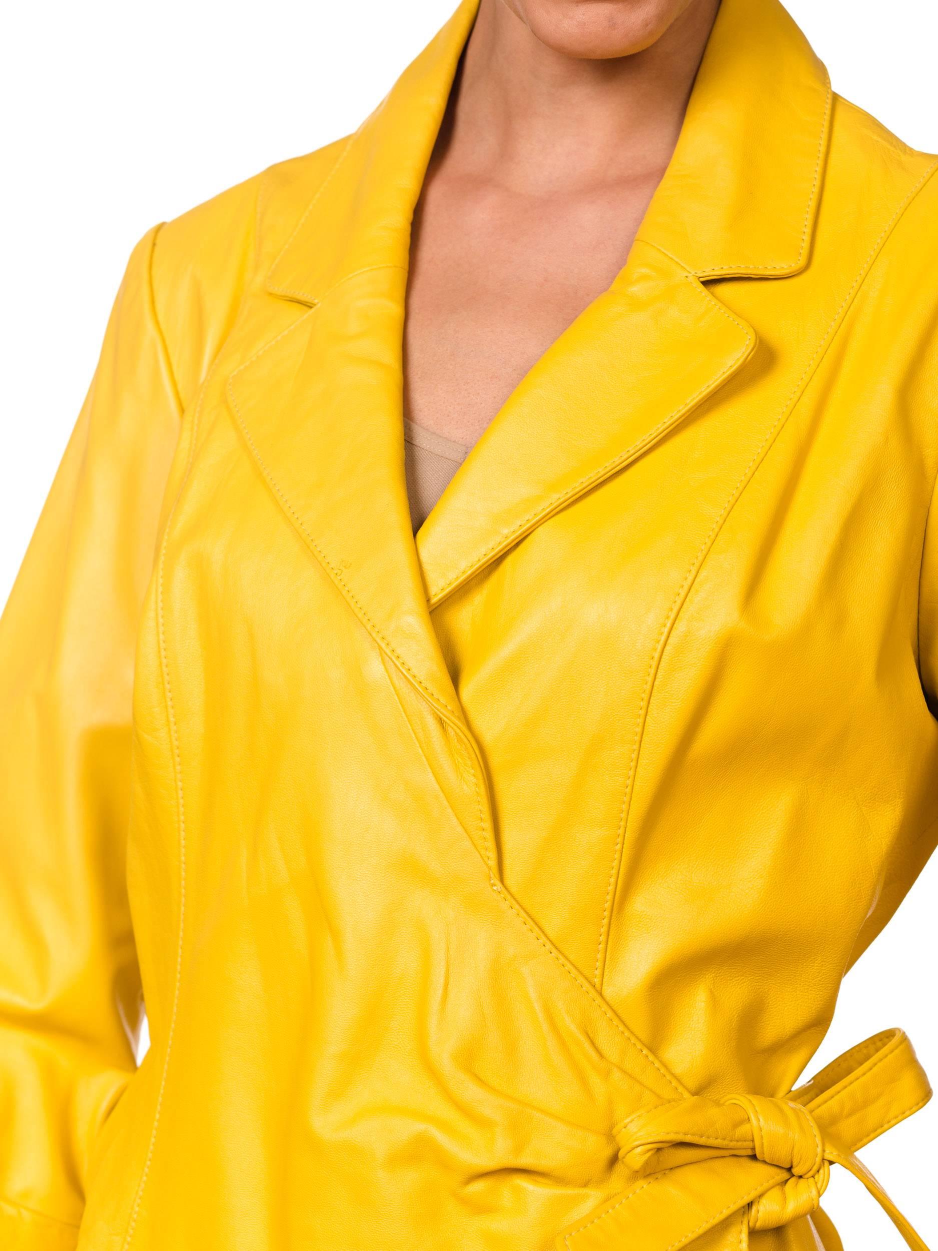 1980s Yellow Leather Wrap Front Shirt Jacket  5