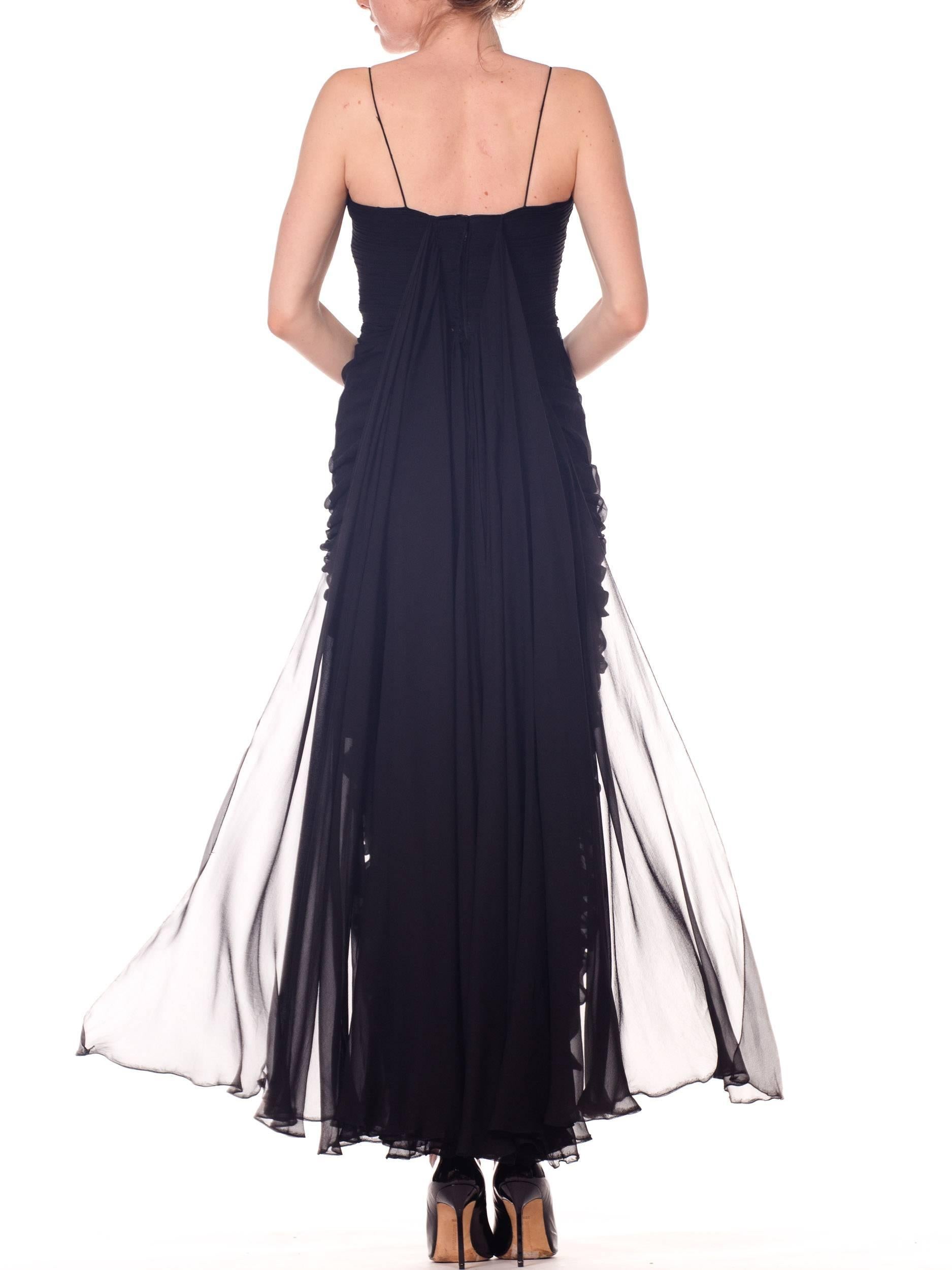 1950S BETTY LYNNE Black Silk Chiffon Demi-Couture Bombshell Evening Gown For Sale 4