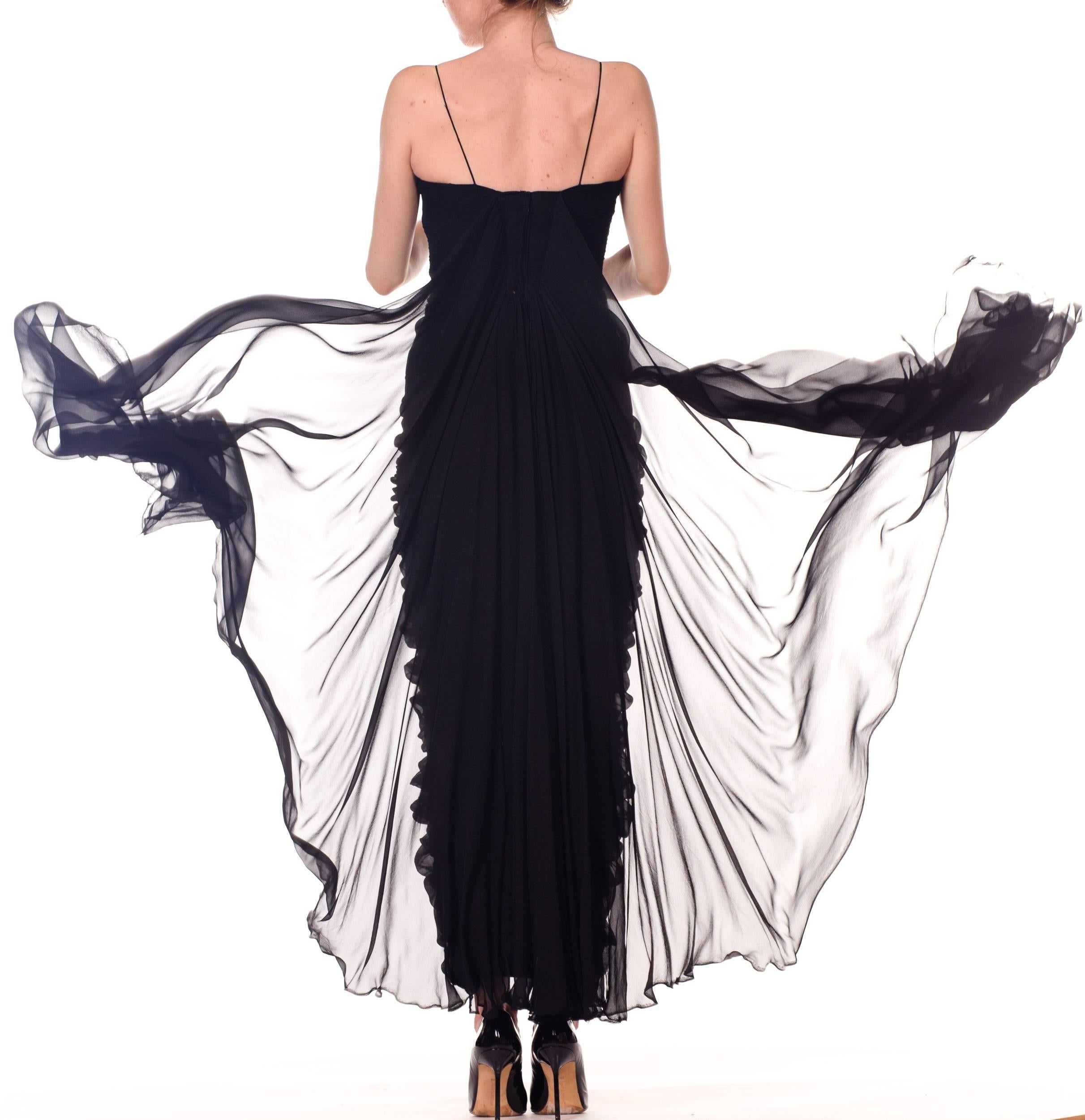 1950S BETTY LYNNE Black Silk Chiffon Demi-Couture Bombshell Evening Gown For Sale 6