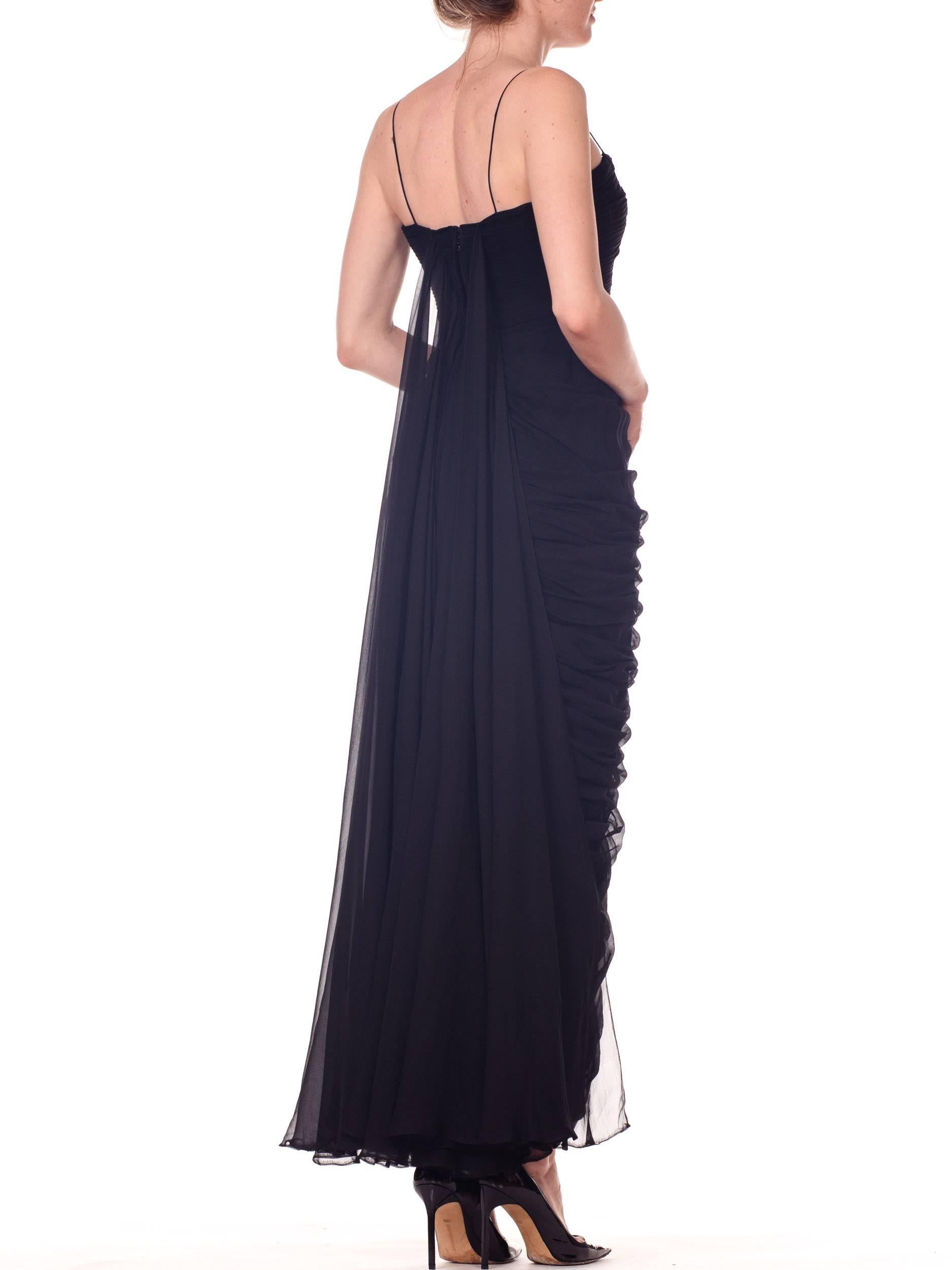 1950S BETTY LYNNE Black Silk Chiffon Demi-Couture Bombshell Evening Gown For Sale 7
