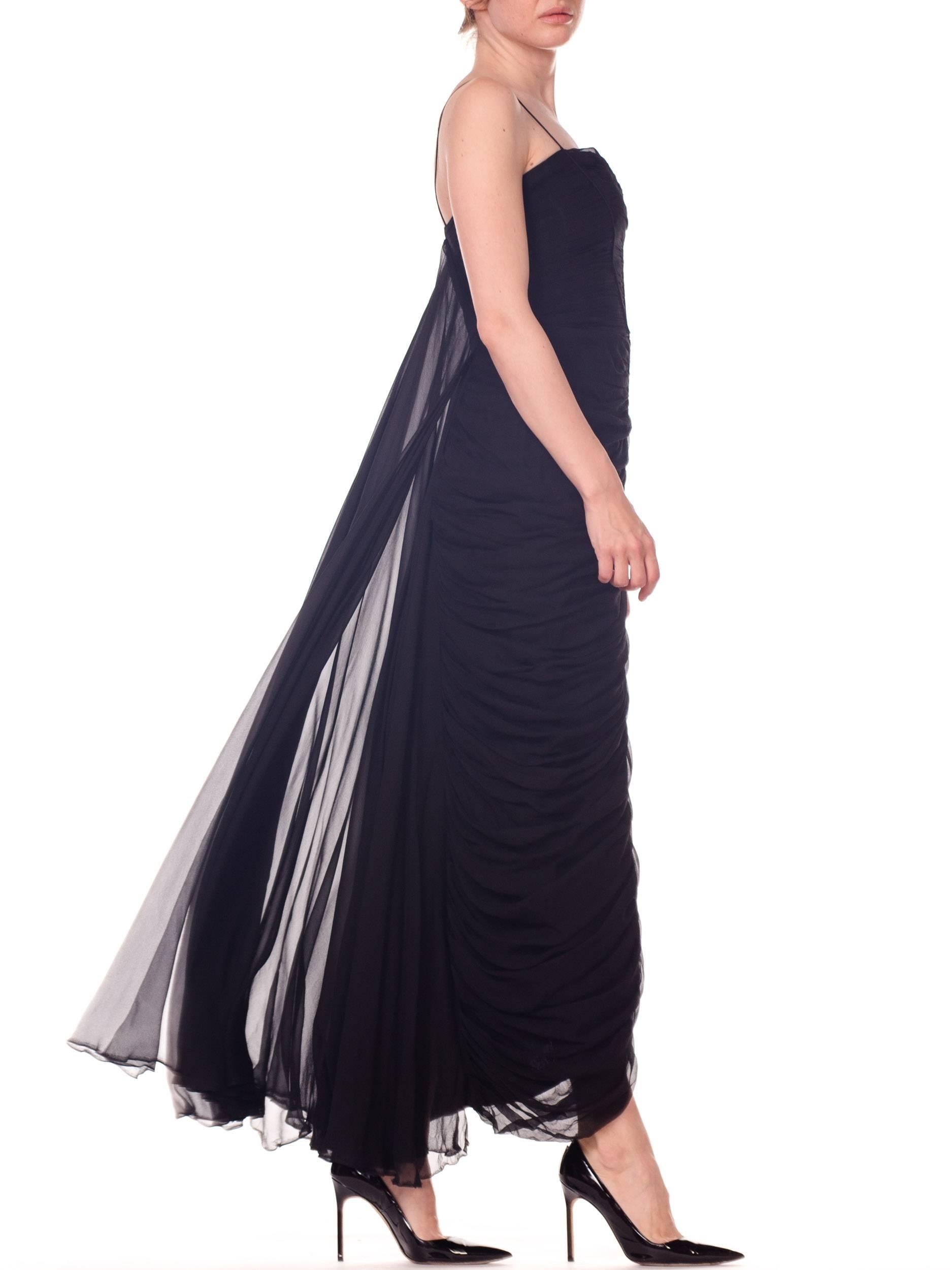 1950S BETTY LYNNE Black Silk Chiffon Demi-Couture Bombshell Evening Gown In Good Condition For Sale In New York, NY
