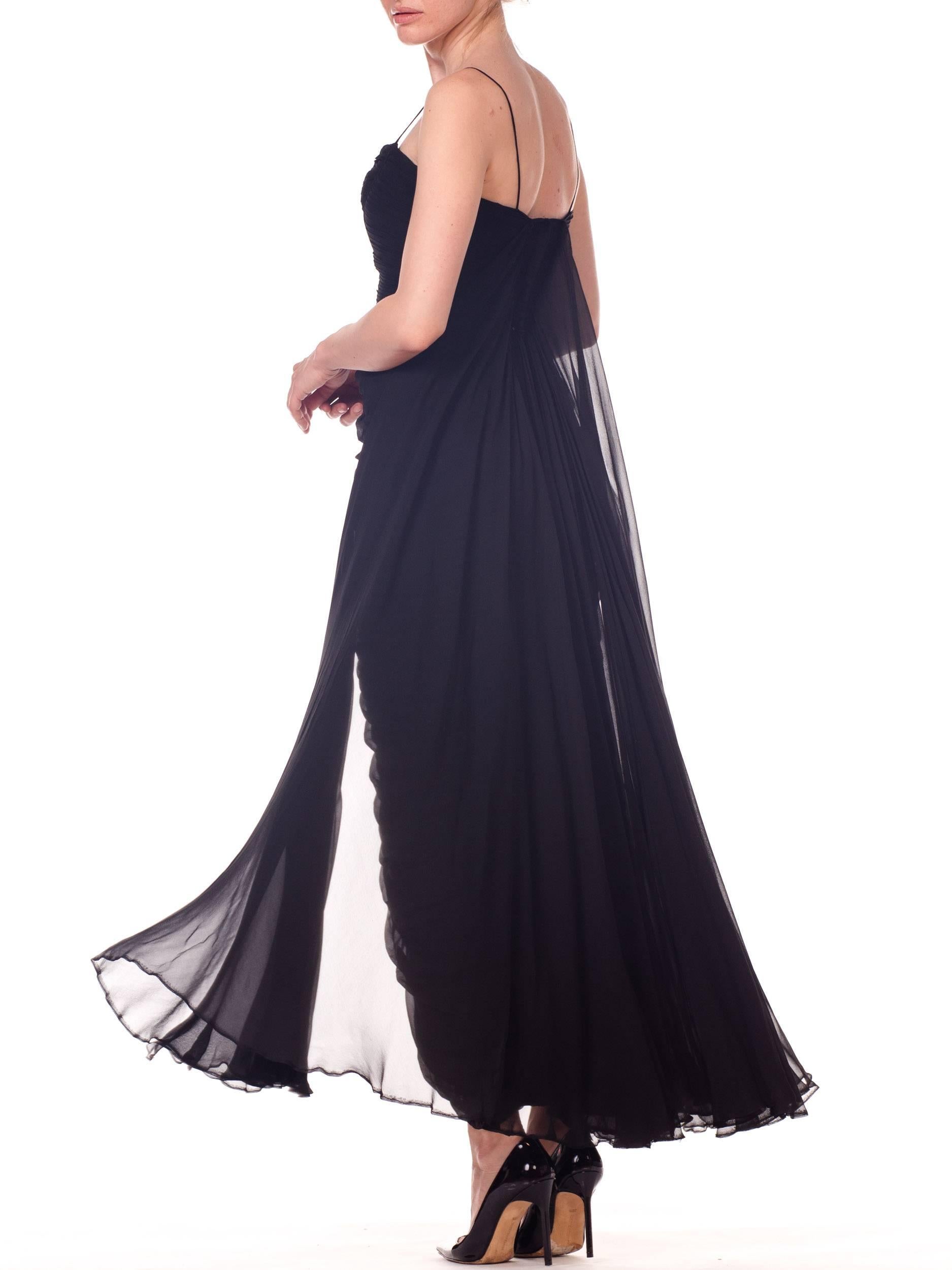 1950S BETTY LYNNE Black Silk Chiffon Demi-Couture Bombshell Evening Gown For Sale 11