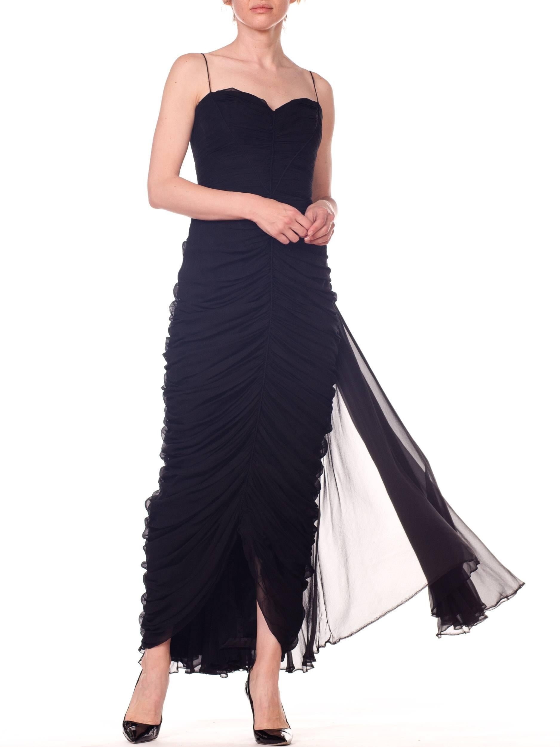 1950S BETTY LYNNE Black Silk Chiffon Demi-Couture Bombshell Evening Gown For Sale 12