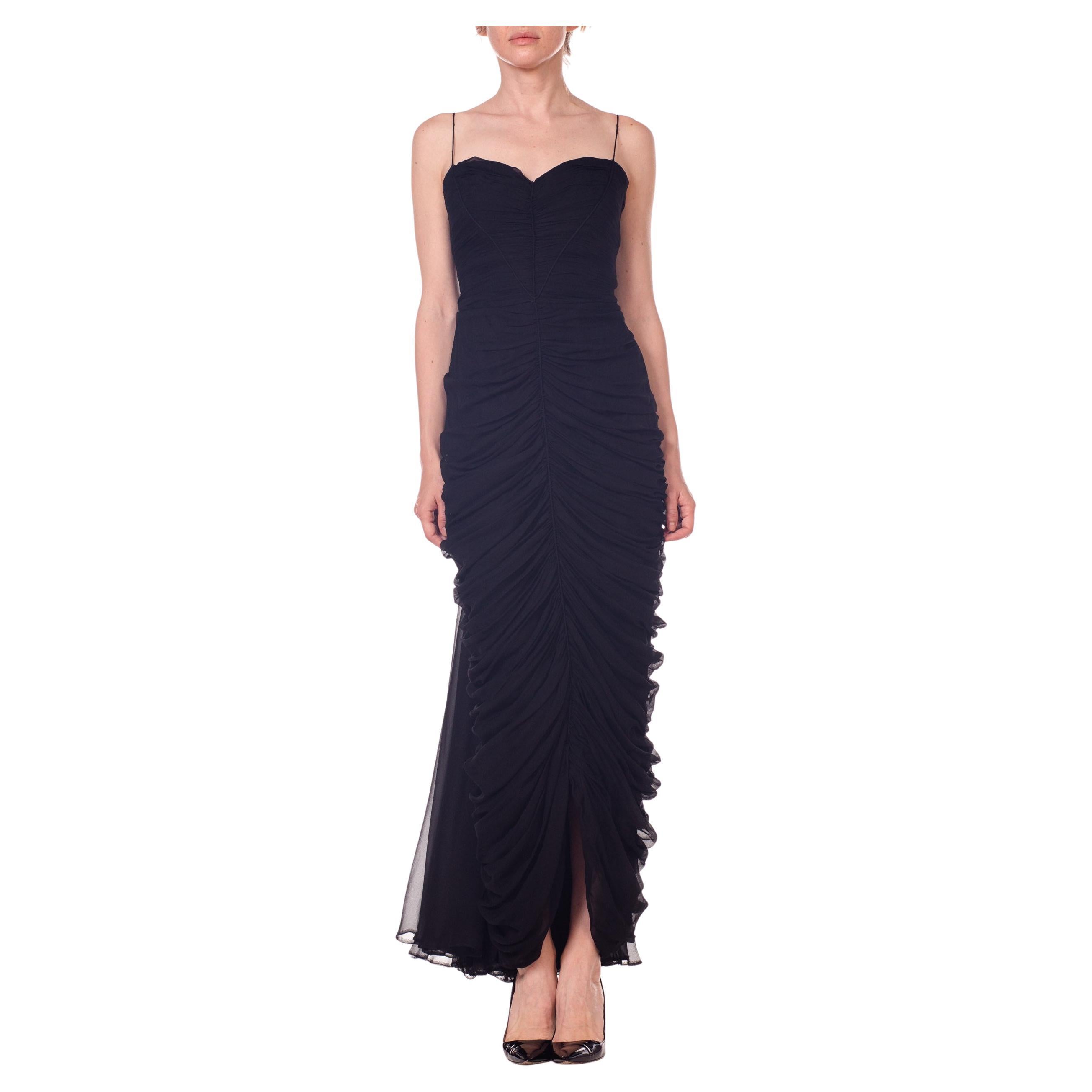 1950S BETTY LYNNE Black Silk Chiffon Demi-Couture Bombshell Evening Gown For Sale