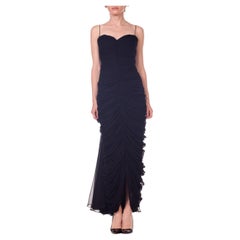 1950S BETTY LYNNE Black Silk Chiffon Demi-Couture Bombshell Evening Gown