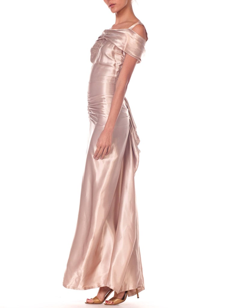 1940s Draped Silver Evening Gown With Back Bustle Detail For Sale at ...