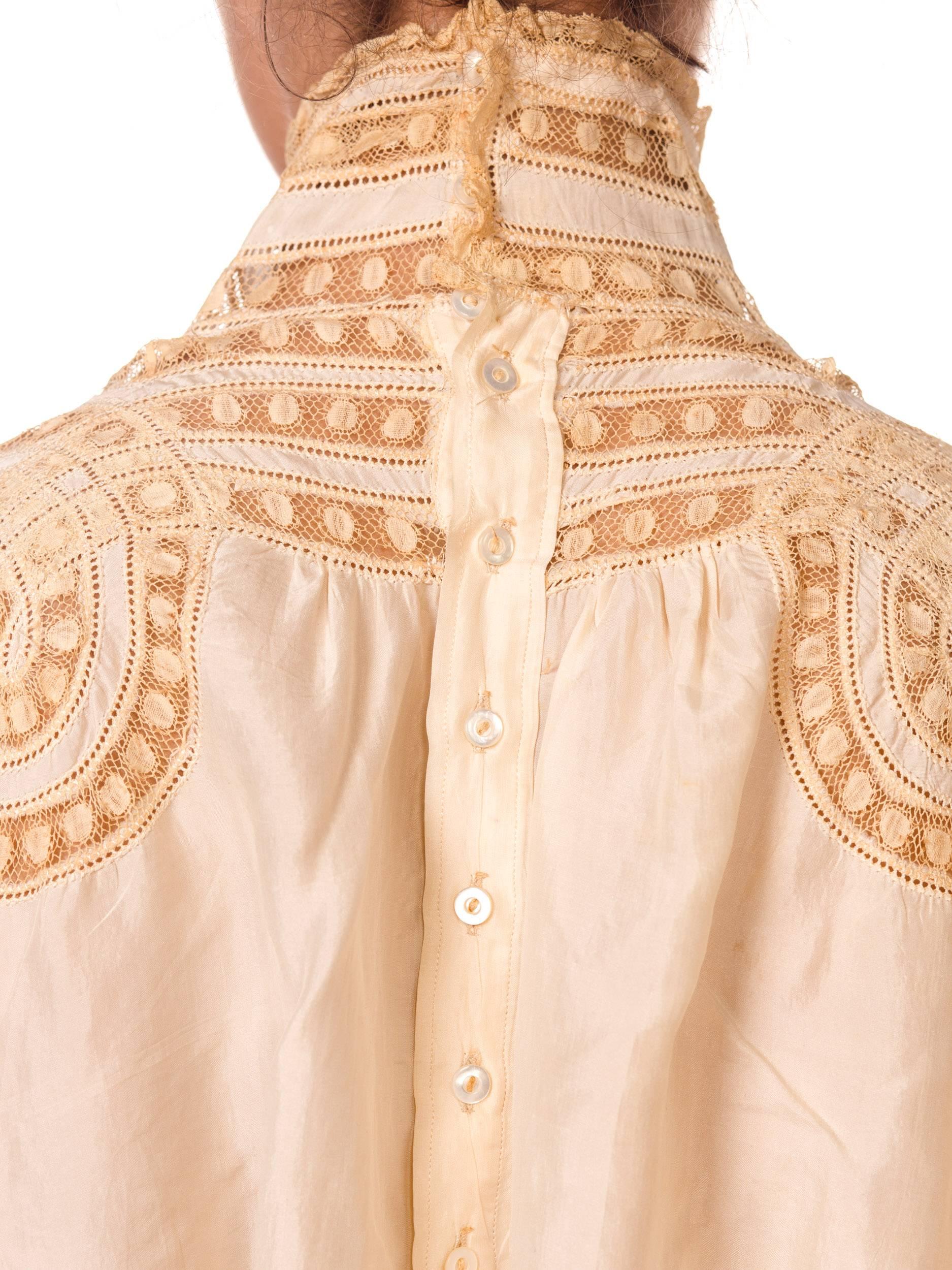 Victorian high neck Silk Top with Swirls Of Lace Inlay Details 6