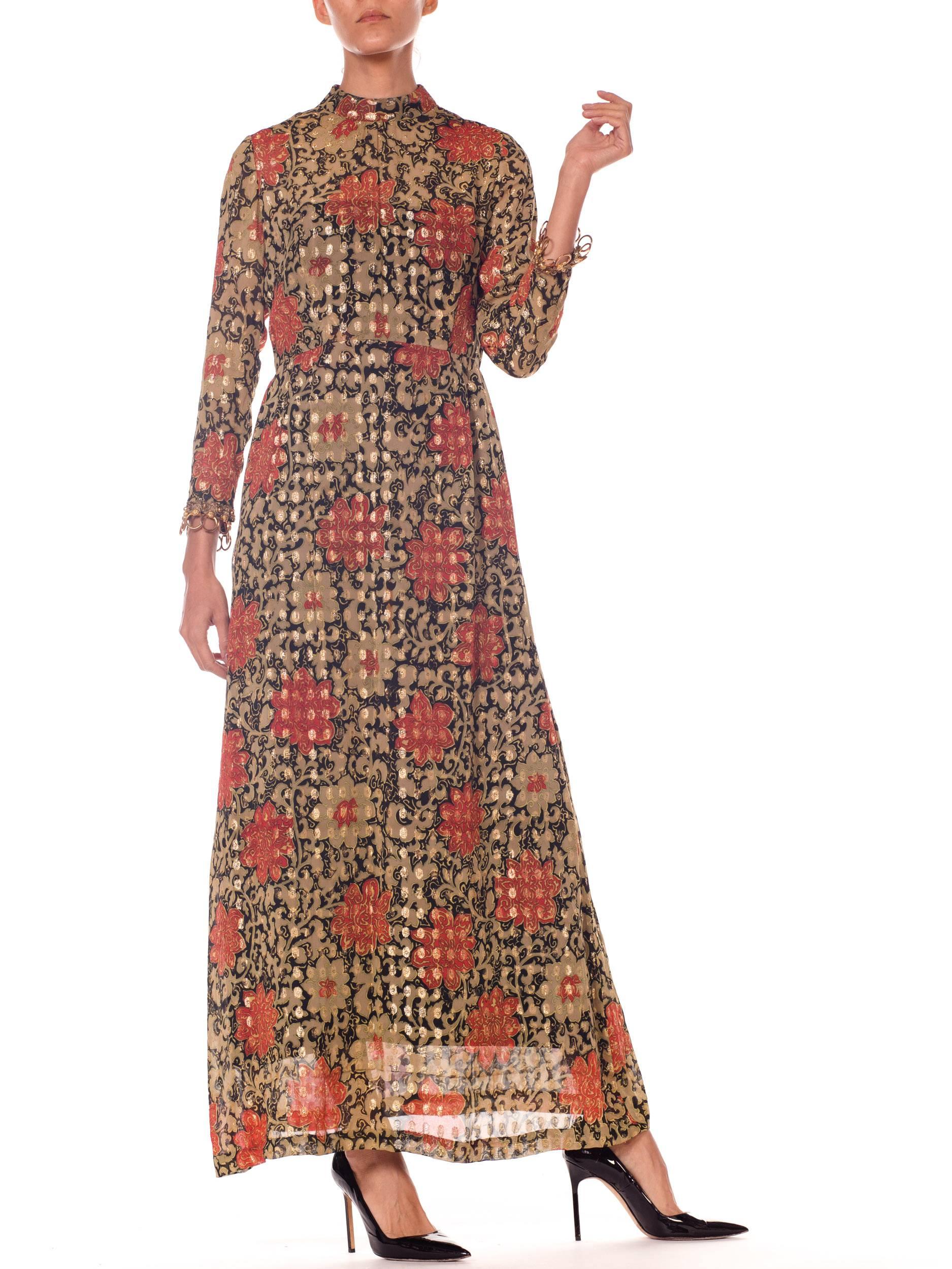 Women's Oscar De La Renta Long Sleeved Lurex Jacquard Floral Print Dress, 1960s 