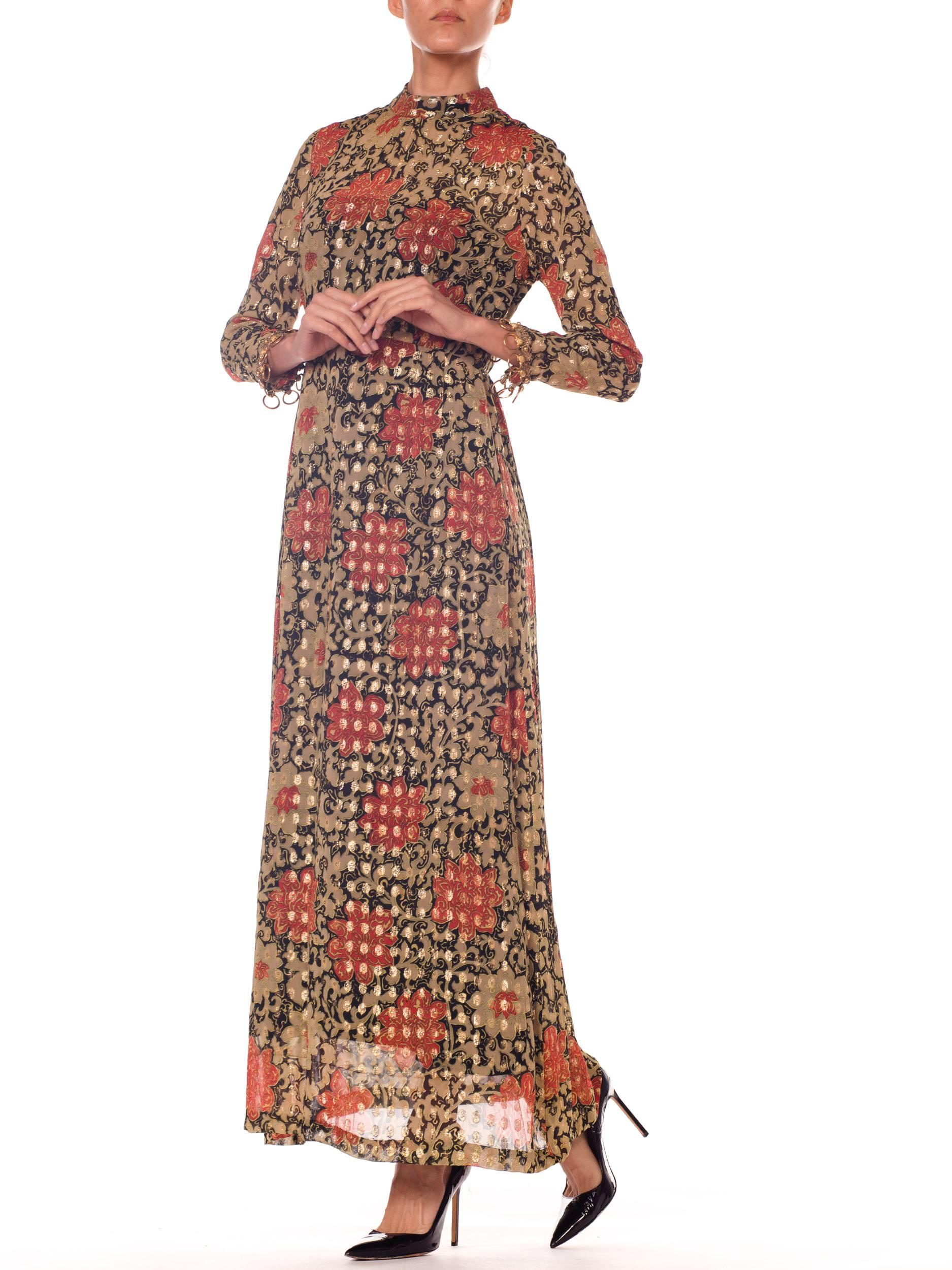 Oscar De La Renta Long Sleeved Lurex Jacquard Floral Print Dress, 1960s  1