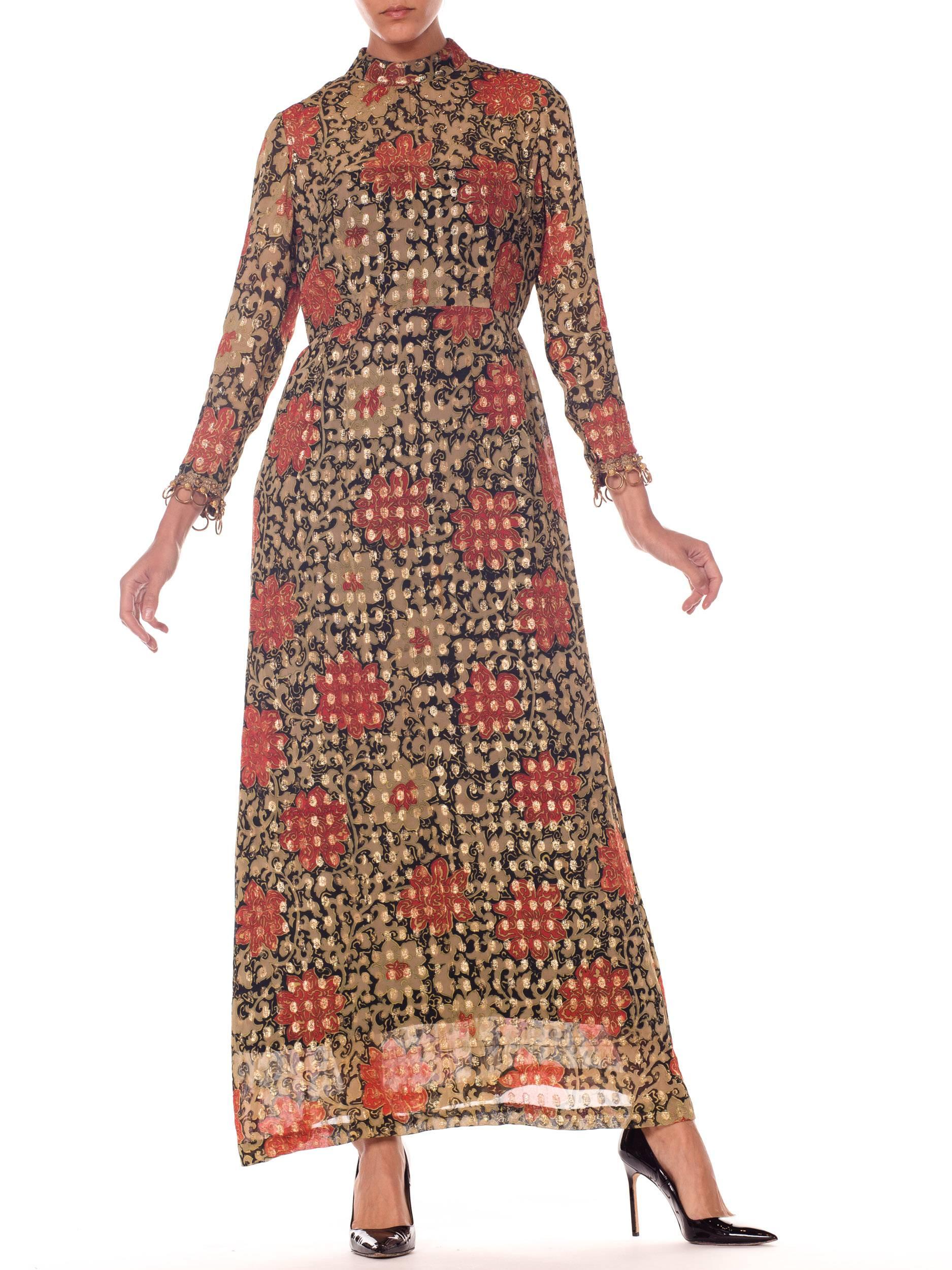 Oscar De La Renta Long Sleeved Lurex Jacquard Floral Print Dress, 1960s  2