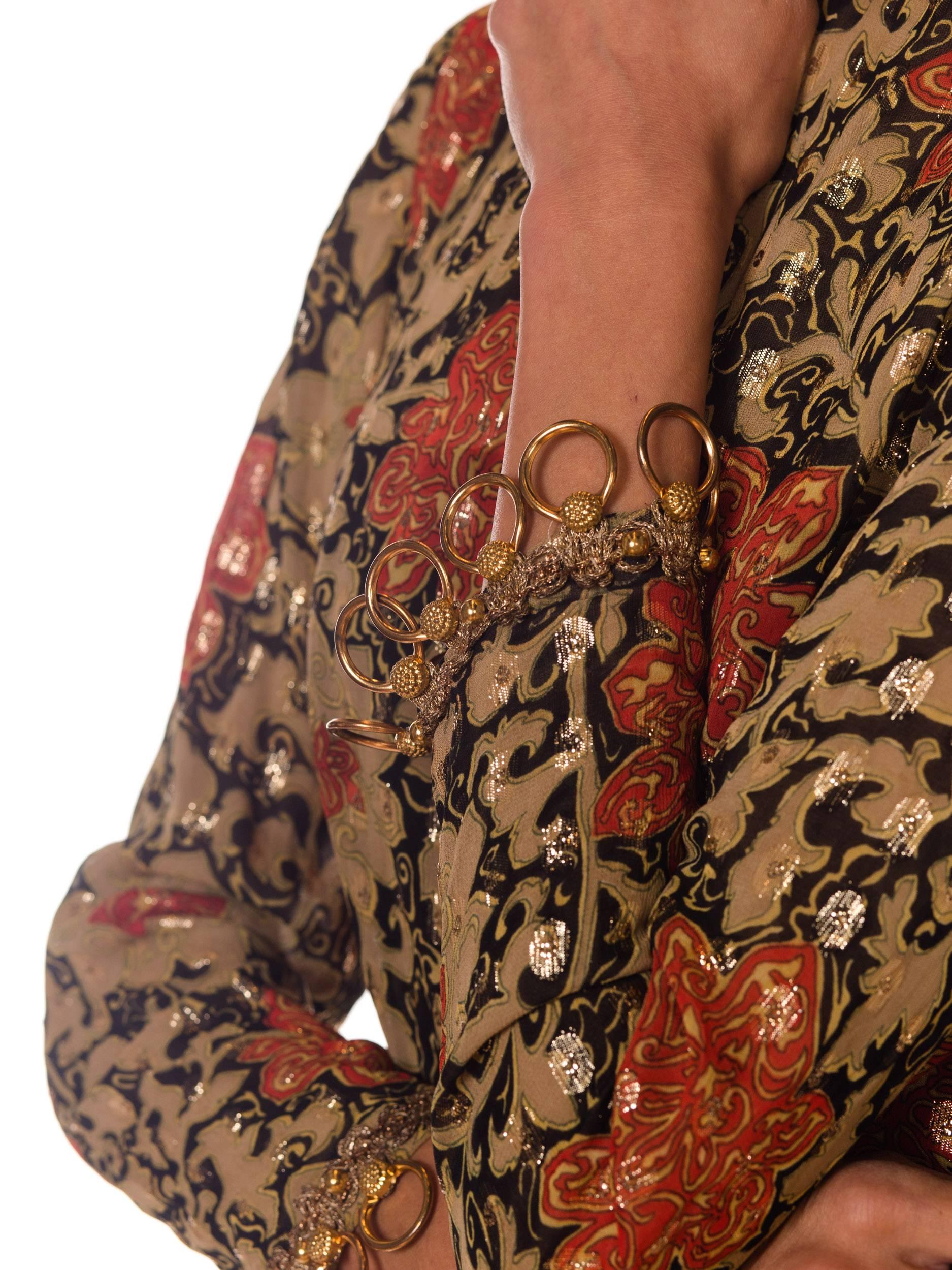 Oscar De La Renta Long Sleeved Lurex Jacquard Floral Print Dress, 1960s  4