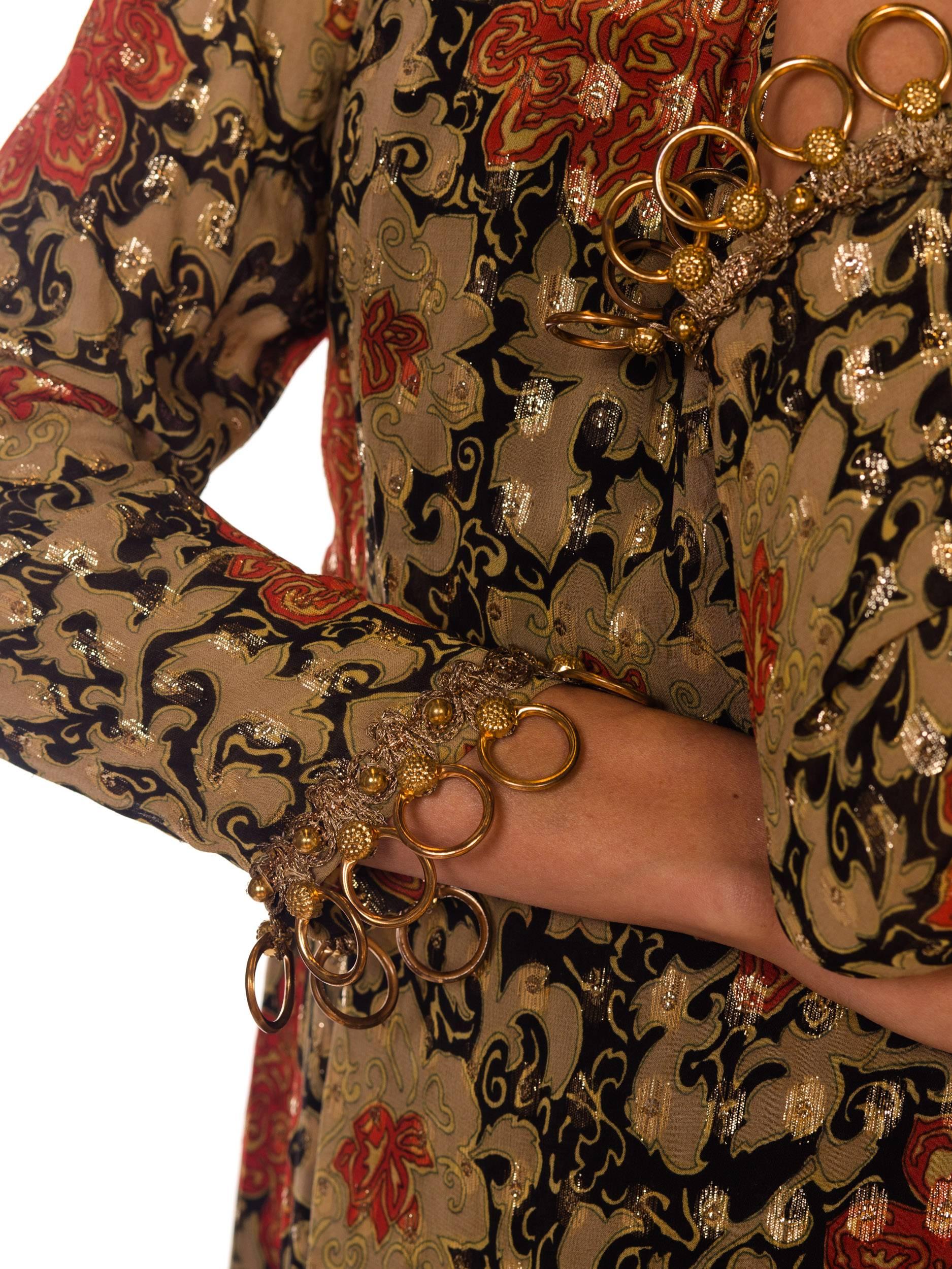 Oscar De La Renta Long Sleeved Lurex Jacquard Floral Print Dress, 1960s  5