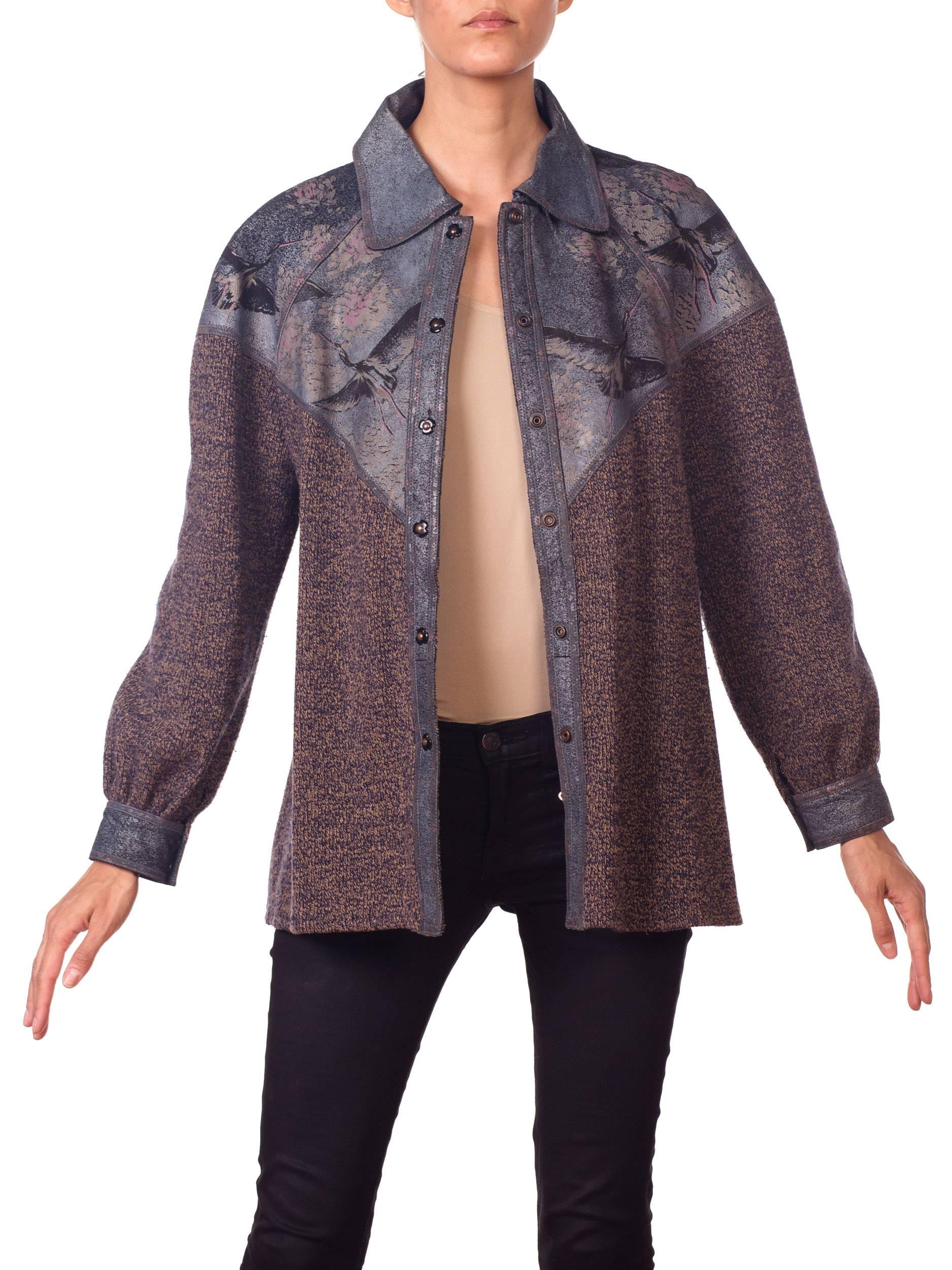 Roberto Cavalli Knit Sweater Jacket with Bird Printed Suede Panels 5