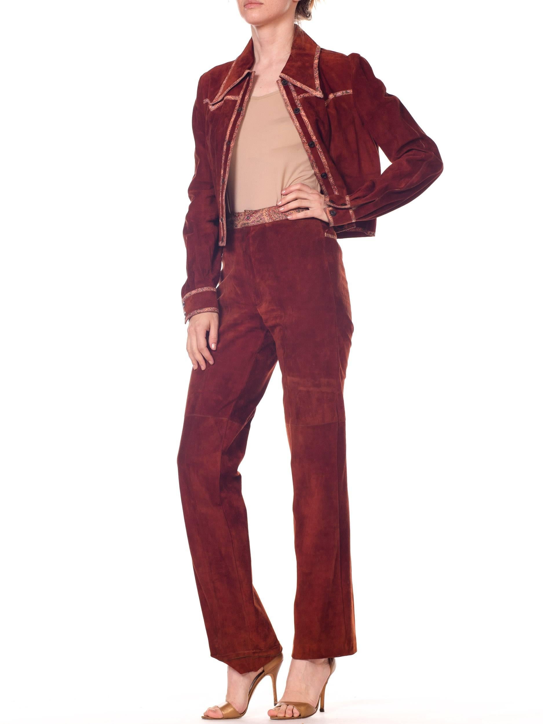 Roberto Cavalli Cognac Suede Pants and Jacket set with printed trims 2
