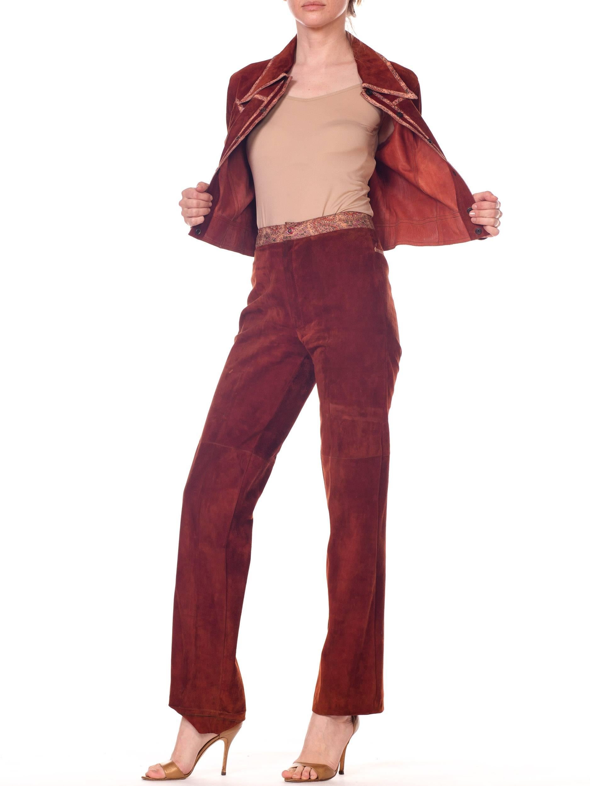 Roberto Cavalli Cognac Suede Pants and Jacket set with printed trims 3
