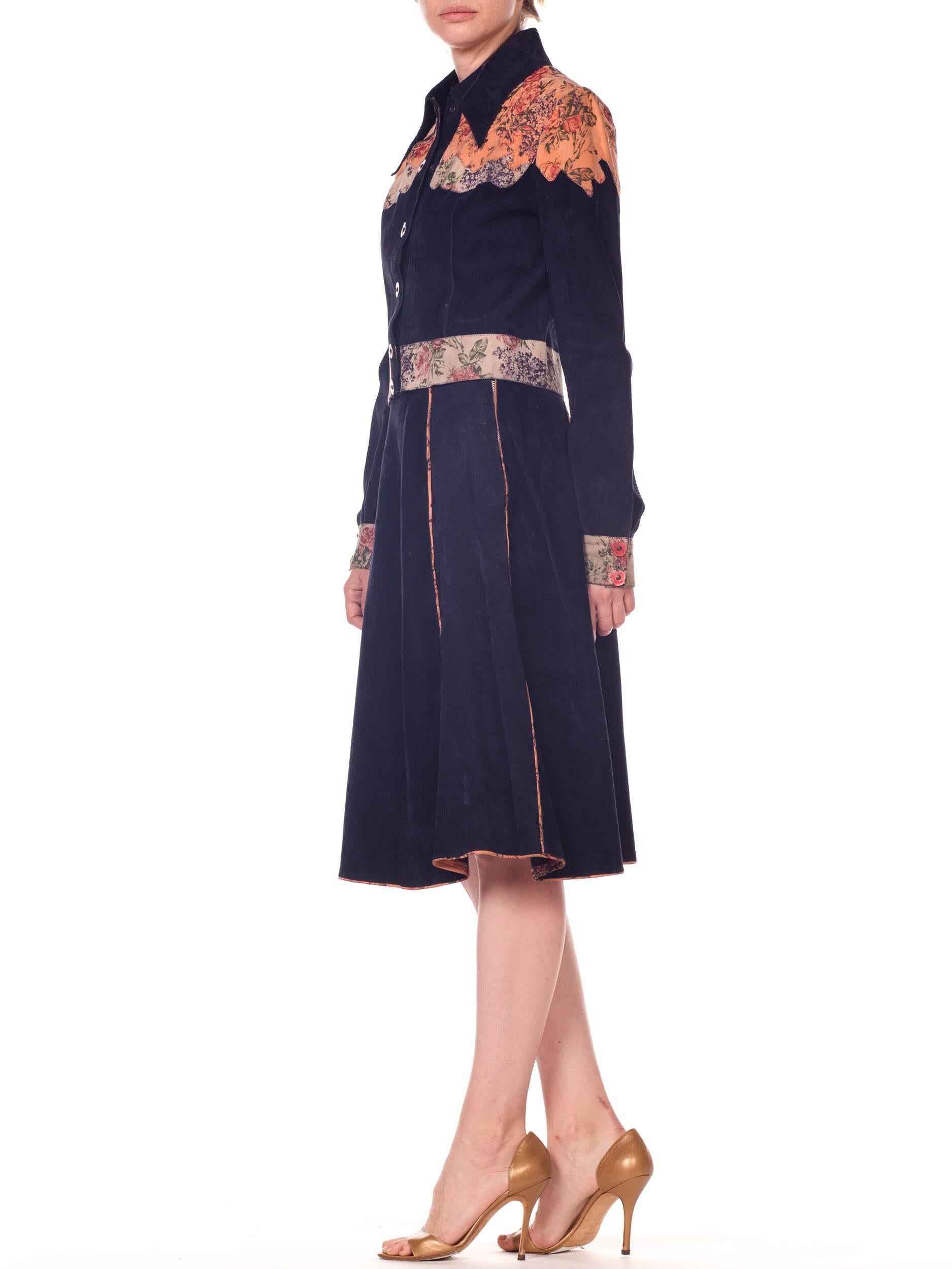 Roberto Cavalli Navy Patterned Suede Panel Cropped Hand Painted Jacket, 1970 2
