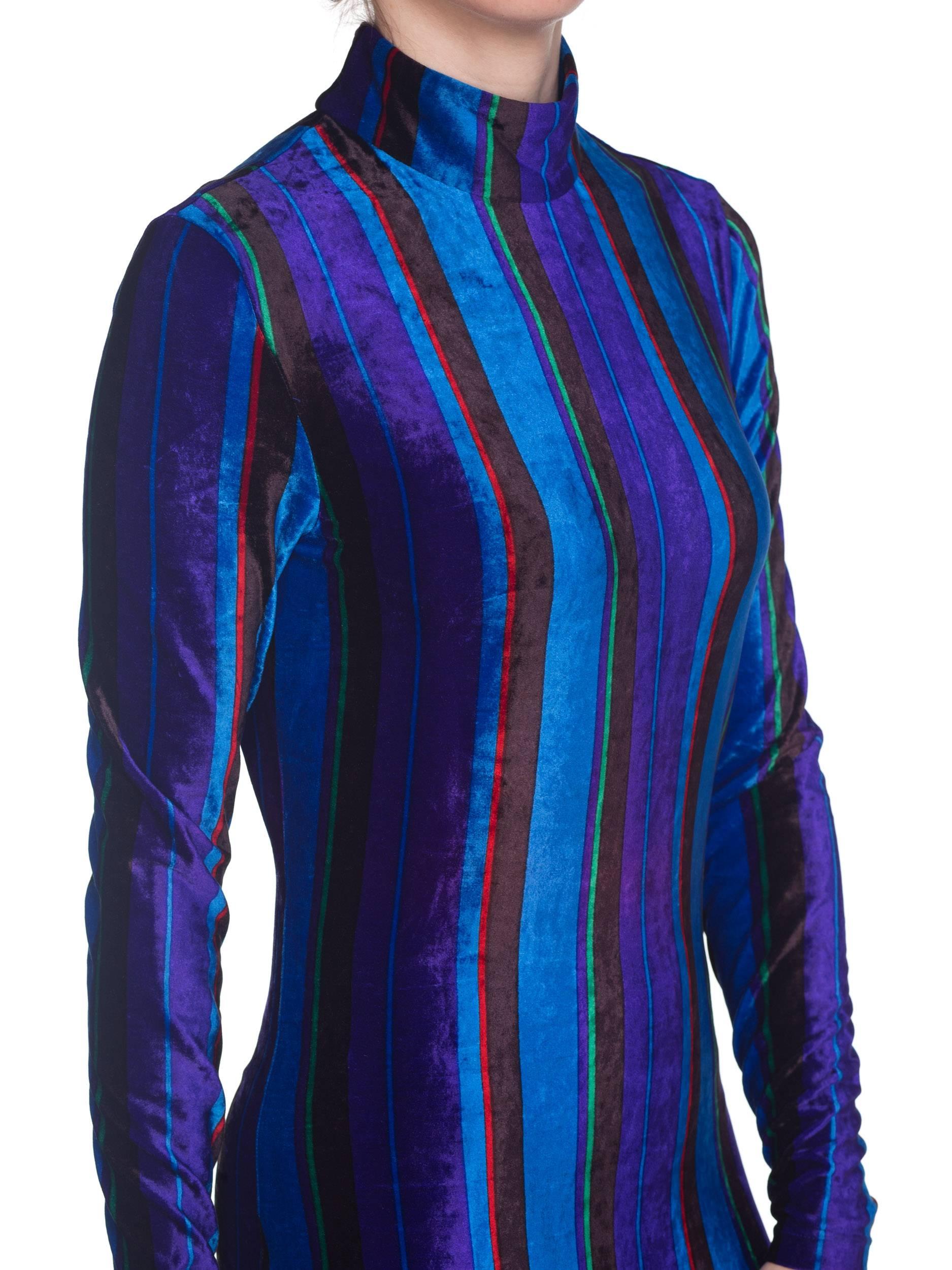 Purple Gianni Versace Striped Stretch Velvet Dress, 1990s 
