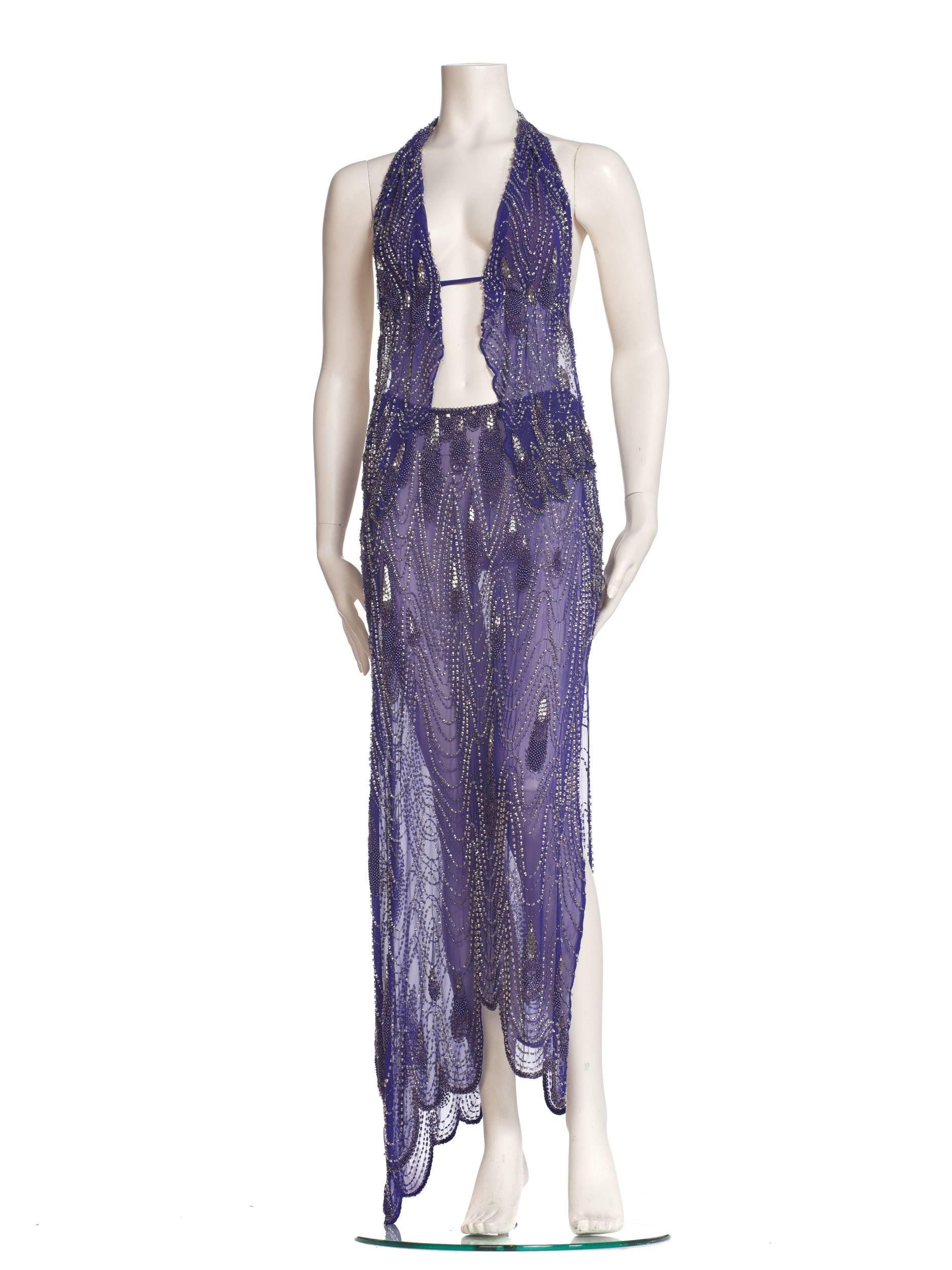 Morphew Collection Cher-Inspired 1970s Beaded Silk Purple Two Piece Ensemble 4