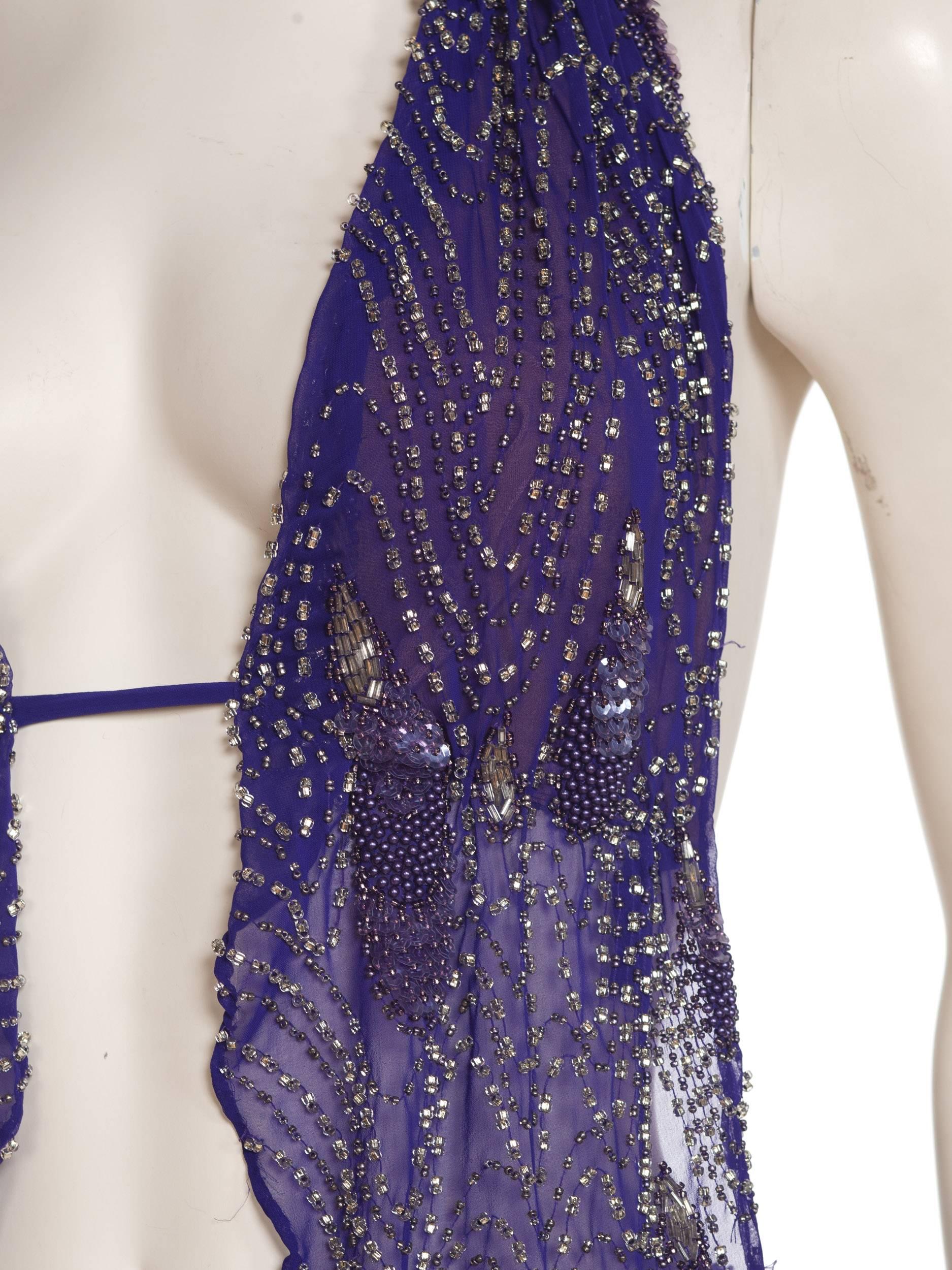 Morphew Collection Cher-Inspired 1970s Beaded Silk Purple Two Piece Ensemble 5