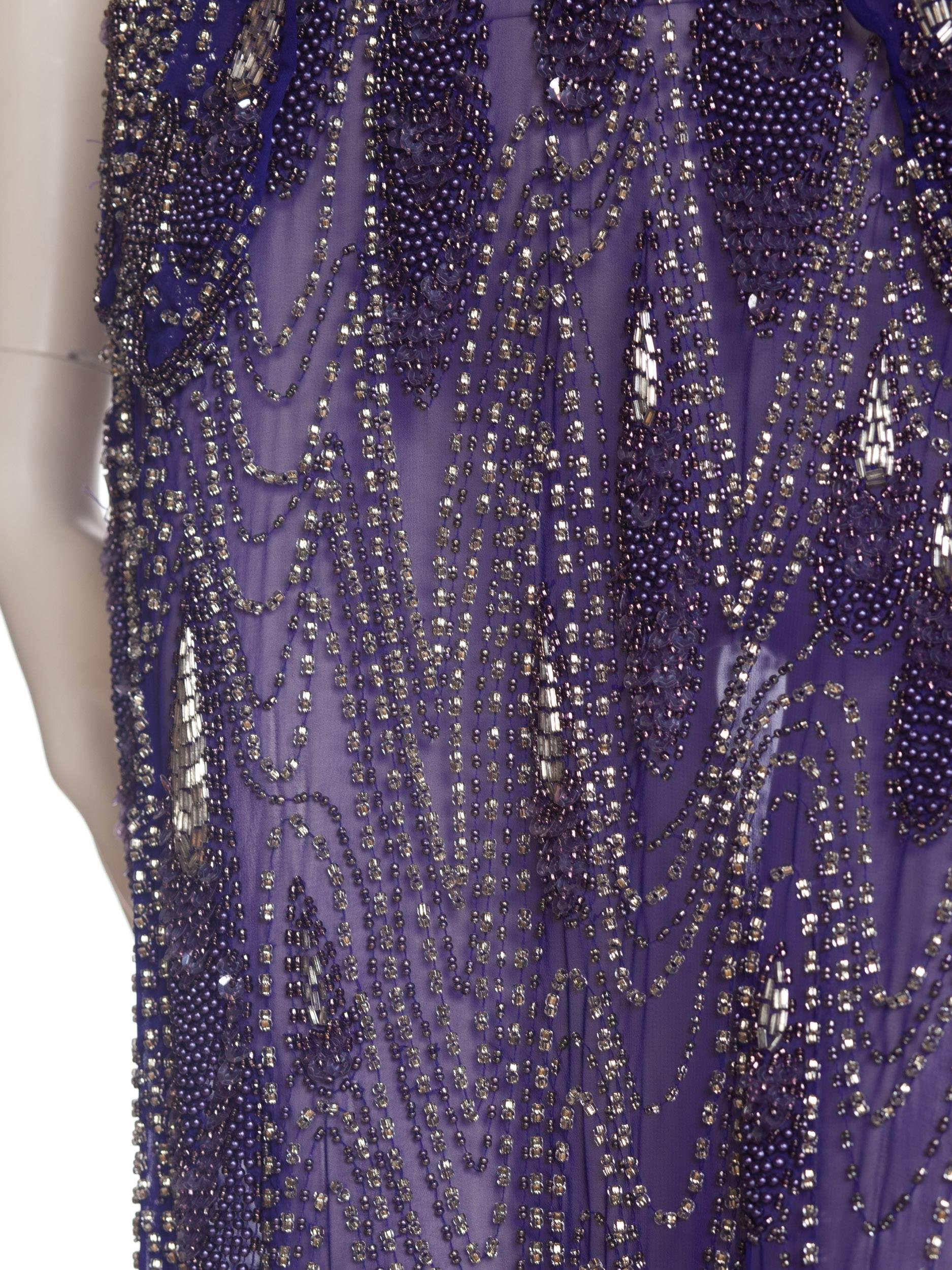 Morphew Collection Cher-Inspired 1970s Beaded Silk Purple Two Piece Ensemble 6