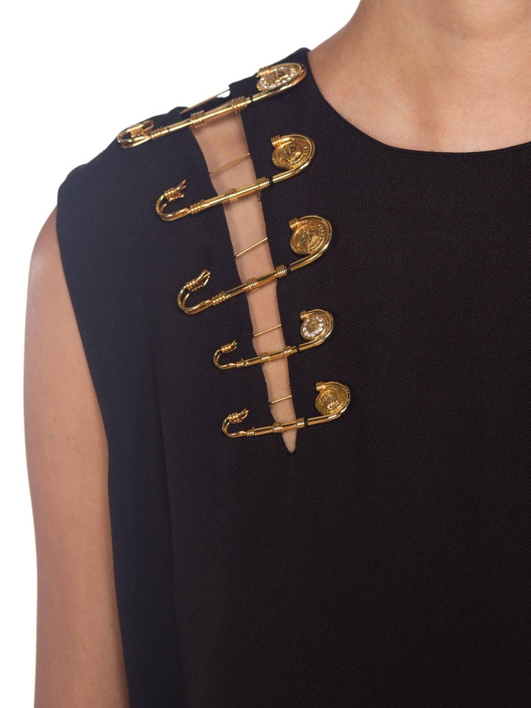 1990S GIANNI VERSACE Black Silk Crepe Gold Safey Pin Gown For Sale at 1stDibs | versace dresses 1990, versace dress 90s, versace gold black dress 1990S GIANNI VERSACE Black Silk Crepe Gold Safey Pin Gown For Sale at 1stDibs | versace dresses 1990, versace dress 90s, versace gold black dress