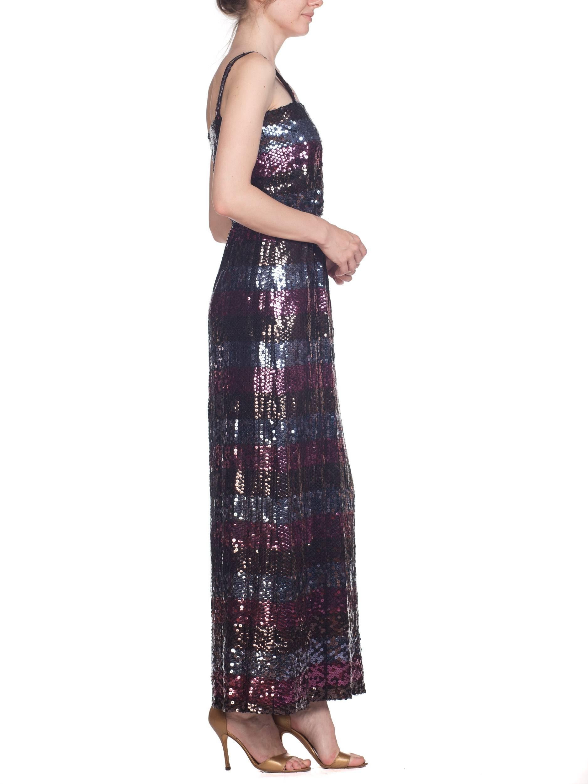 1970s Striped Sequin Disco Gown with Slit 2