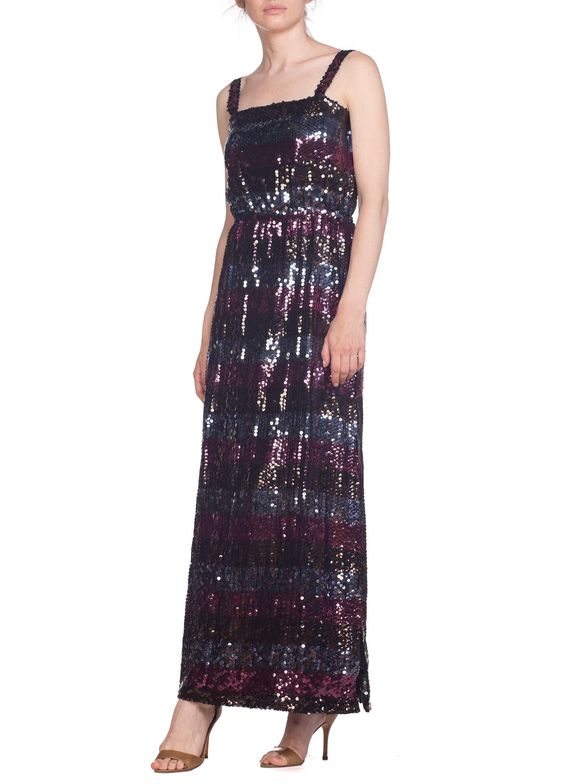 1970s Striped Sequin Disco Gown with Slit 6