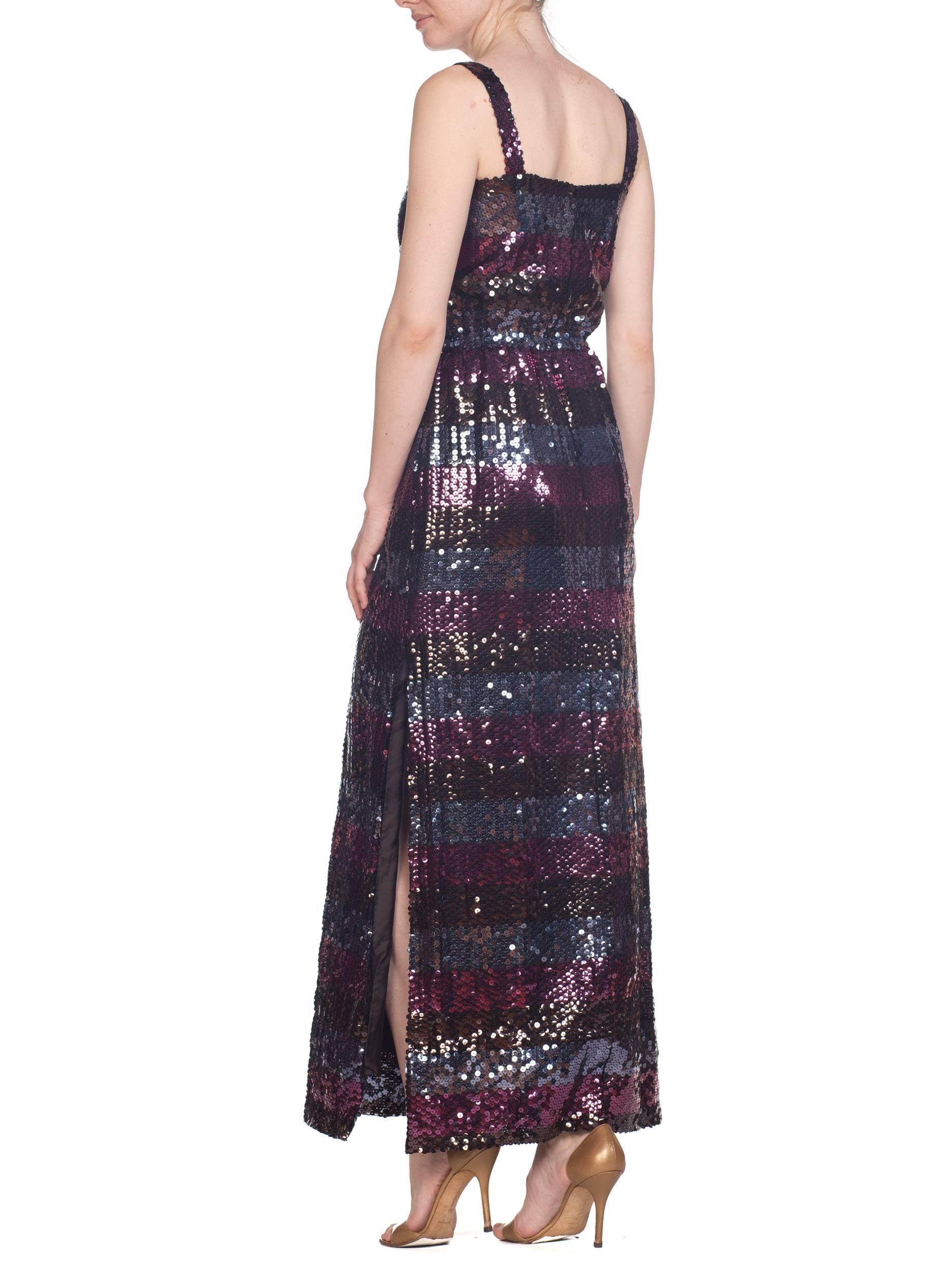 1970s Striped Sequin Disco Gown with Slit 5