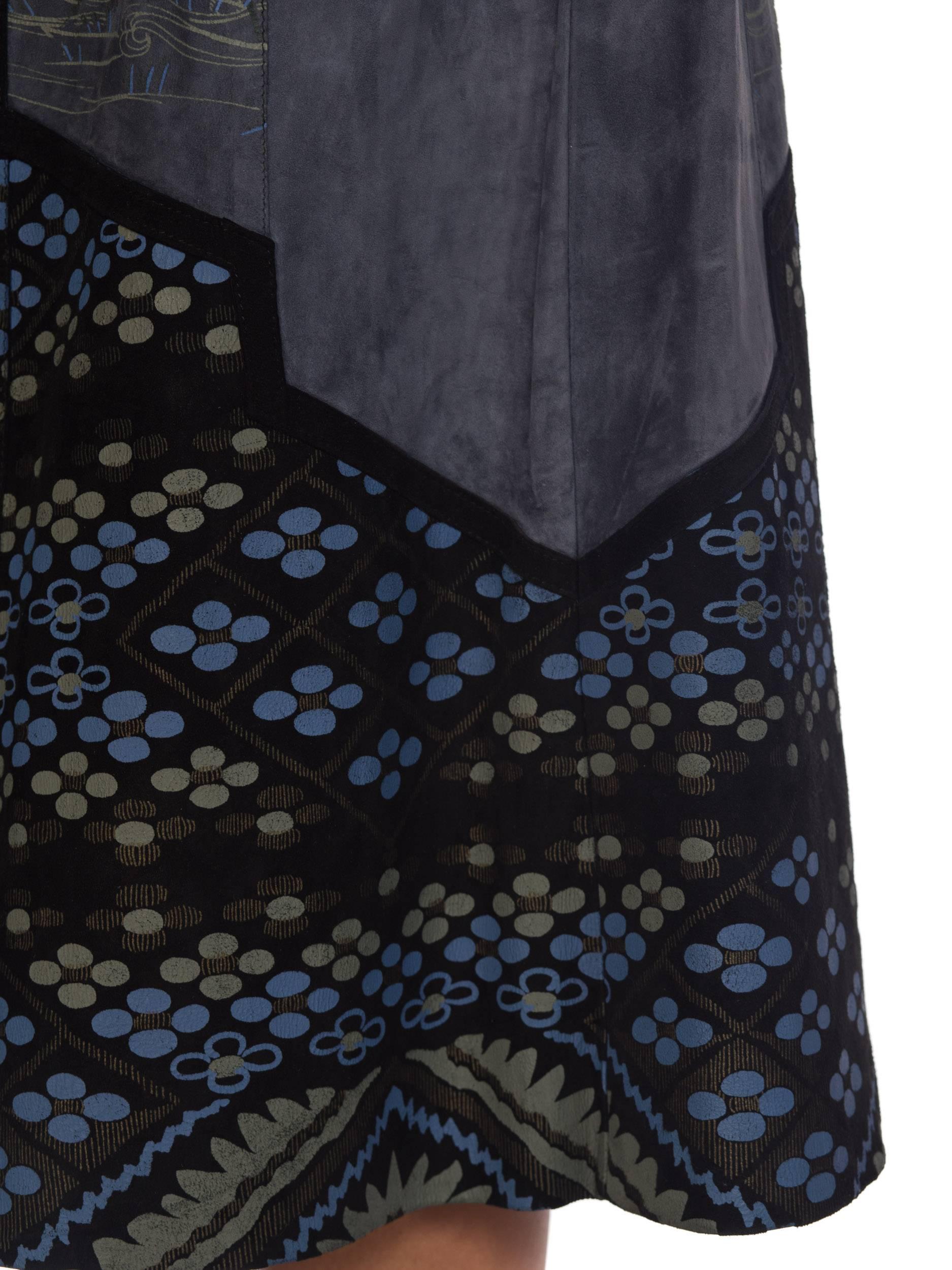 Roberto Cavalli Blue Suede Skirt Set with Printed Suede Panels, 1970s  6