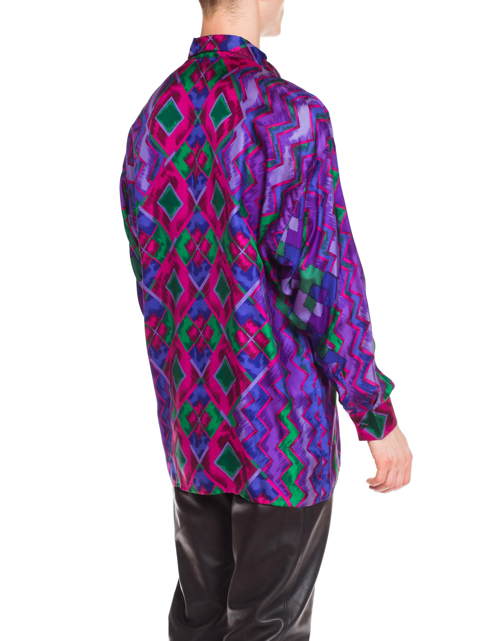 1990S GIANNI VERSACE Purple Geometric Silk Men's Istante Shirt Sz 46 For Sale 4