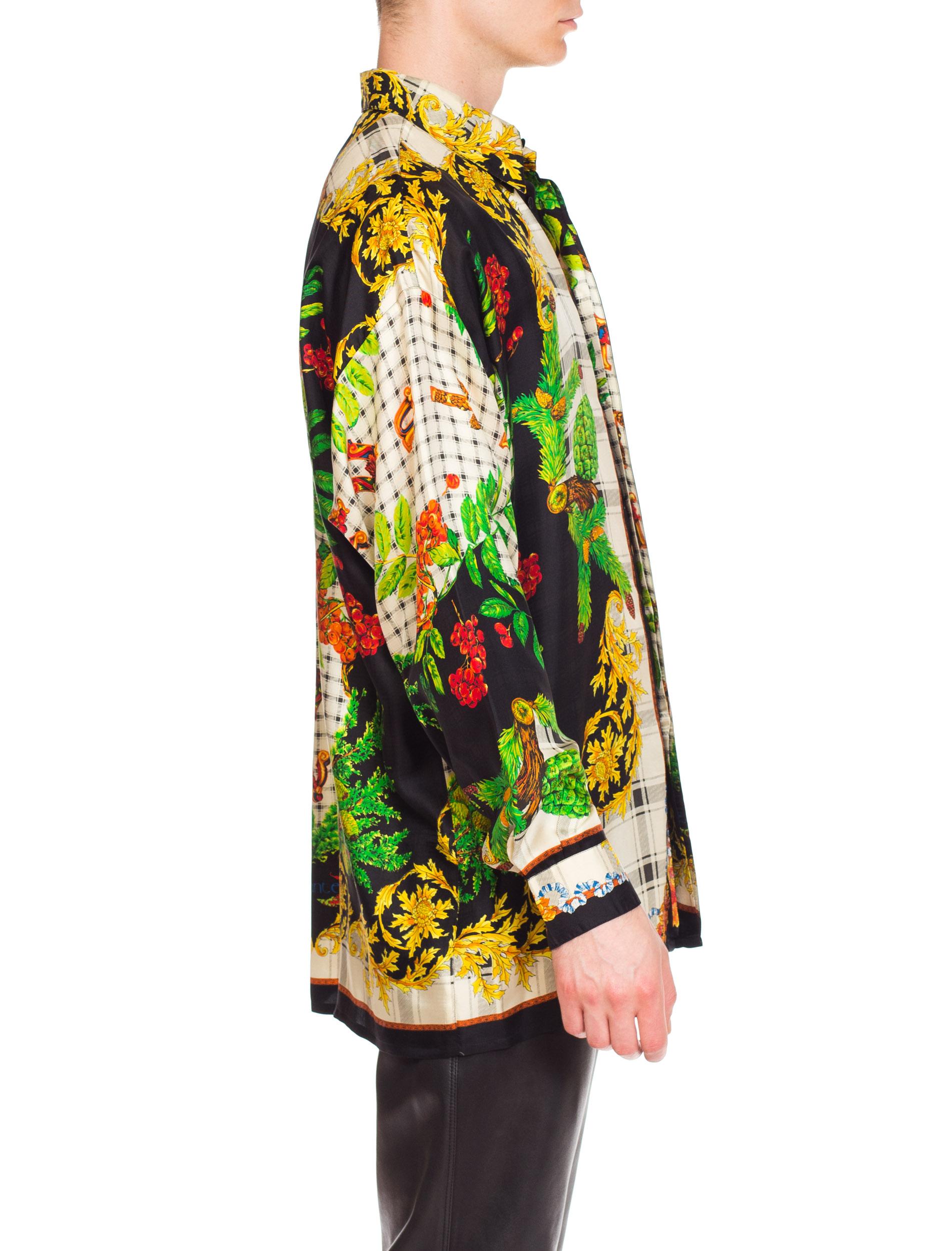 1990S GIANNI VERSACE Silk Men's Istante Autumnal Baroque Print Shirt Sz 48 6