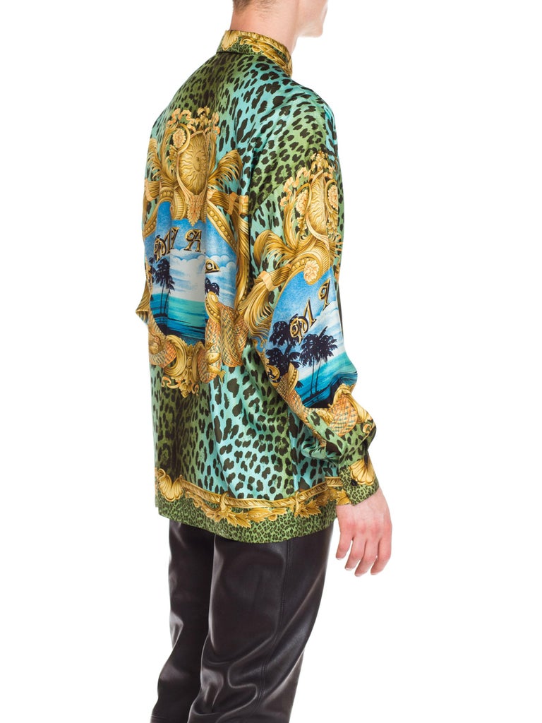 Gianni Versace Miami Leopard Baroque Silk Shirt, 1990s at ...