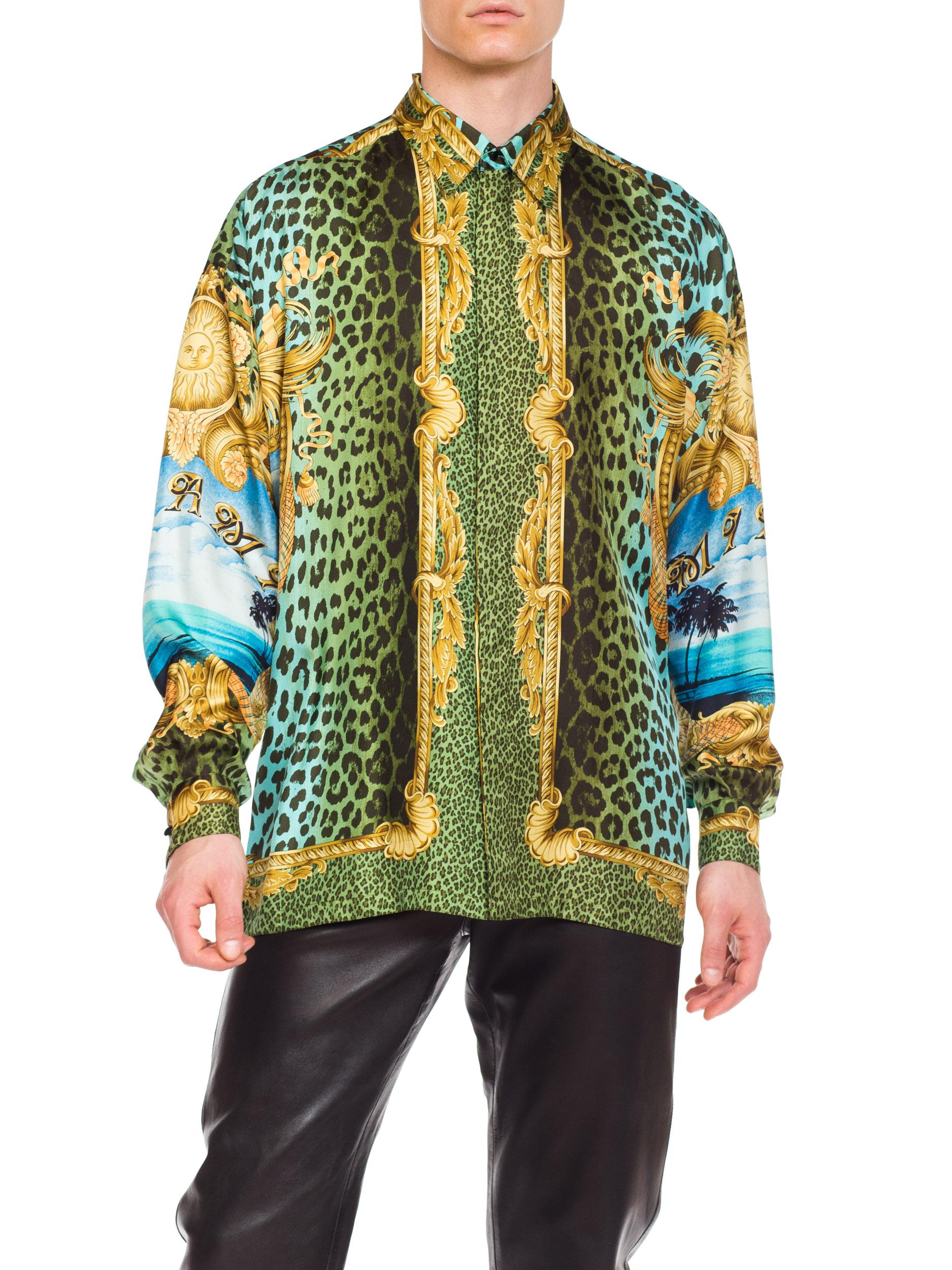 Gianni Versace Miami Leopard Baroque Silk Shirt, 1990s  7