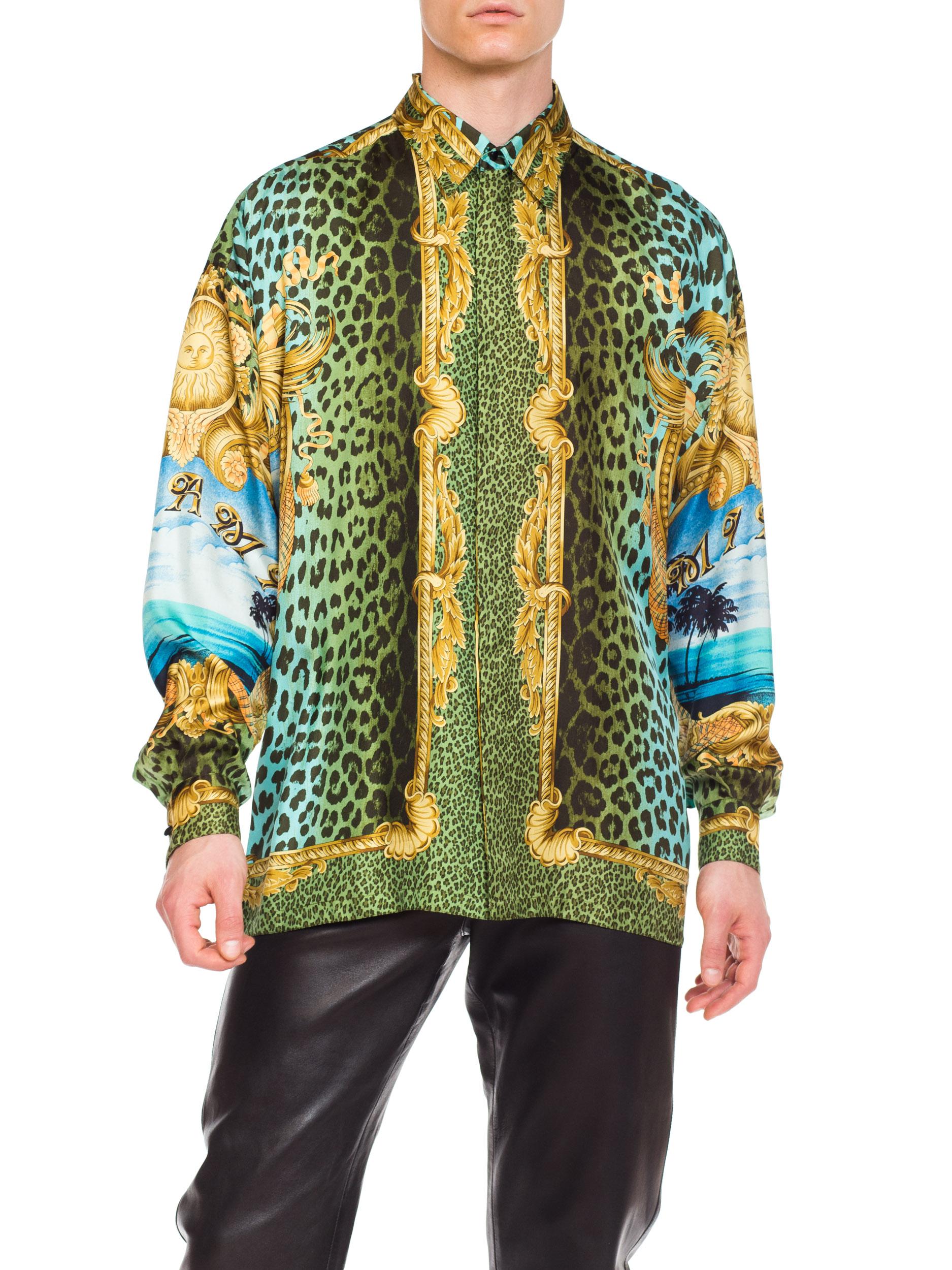 Gianni Versace Miami Leopard Baroque Silk Shirt, 1990s 7