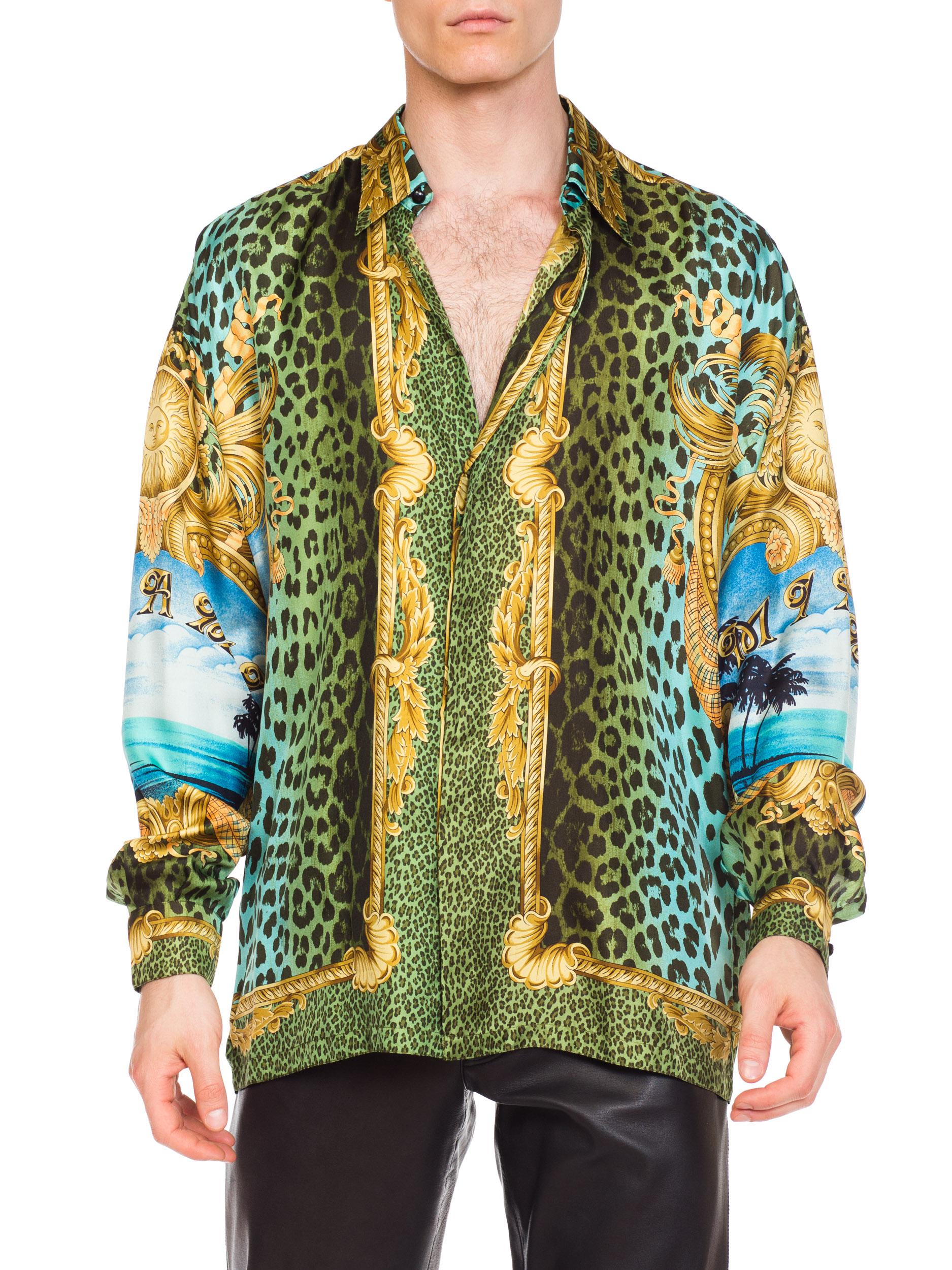 Gianni Versace Miami Leopard Baroque Silk Shirt, 1990s  8