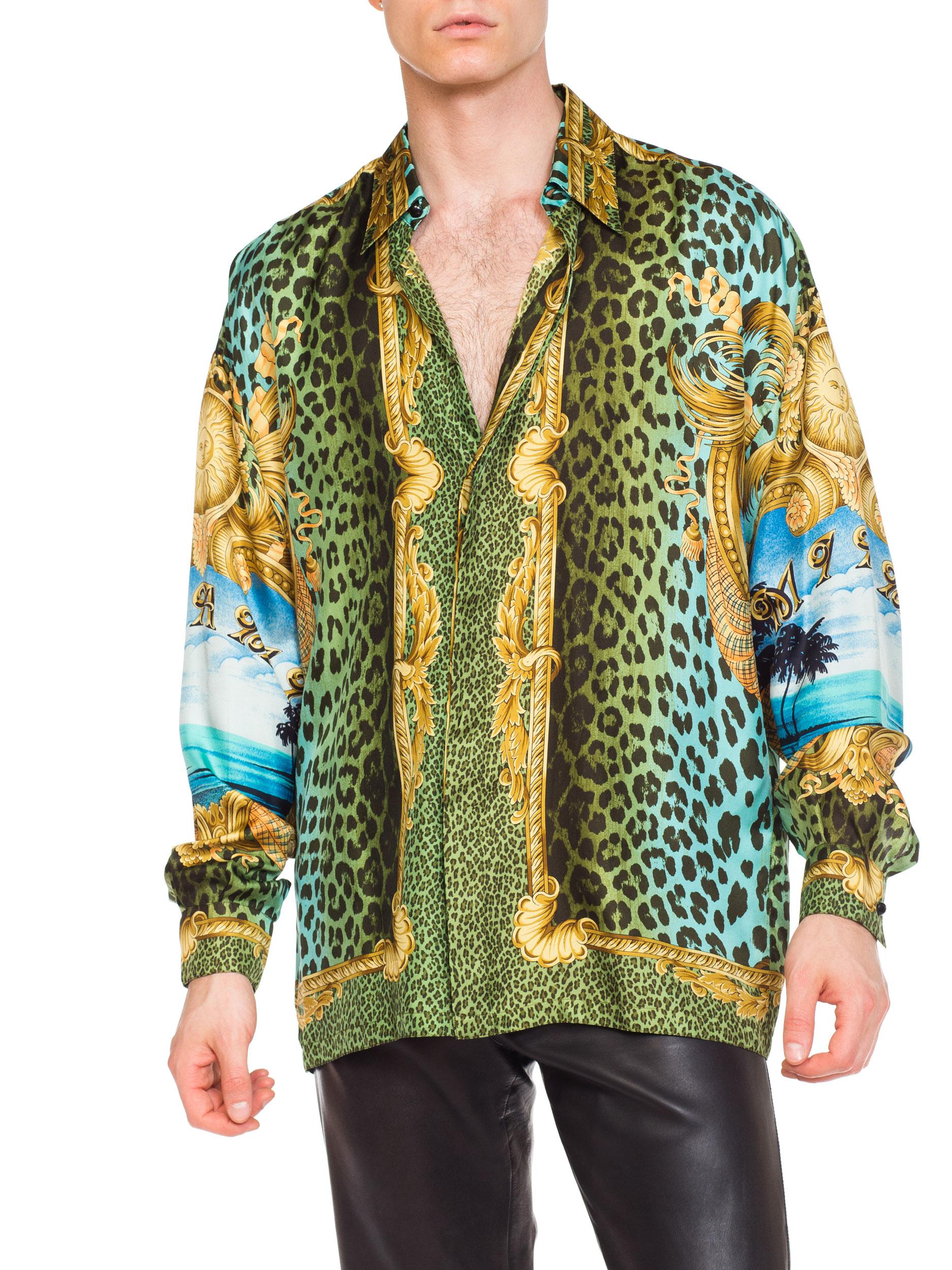 Gianni Versace Miami Leopard Baroque Silk Shirt, 1990s  9