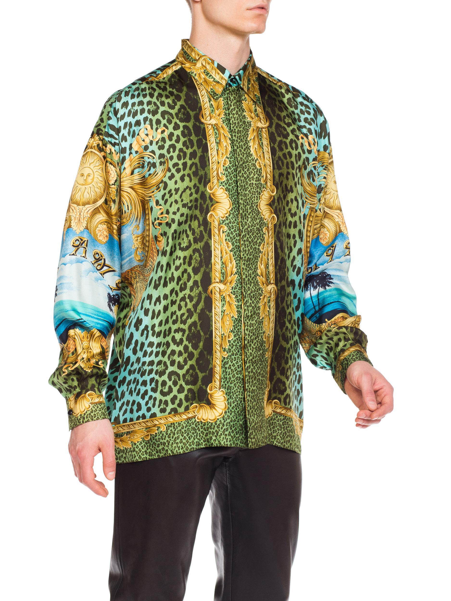 Gianni Versace Miami Leopard Baroque Silk Shirt, 1990s  6