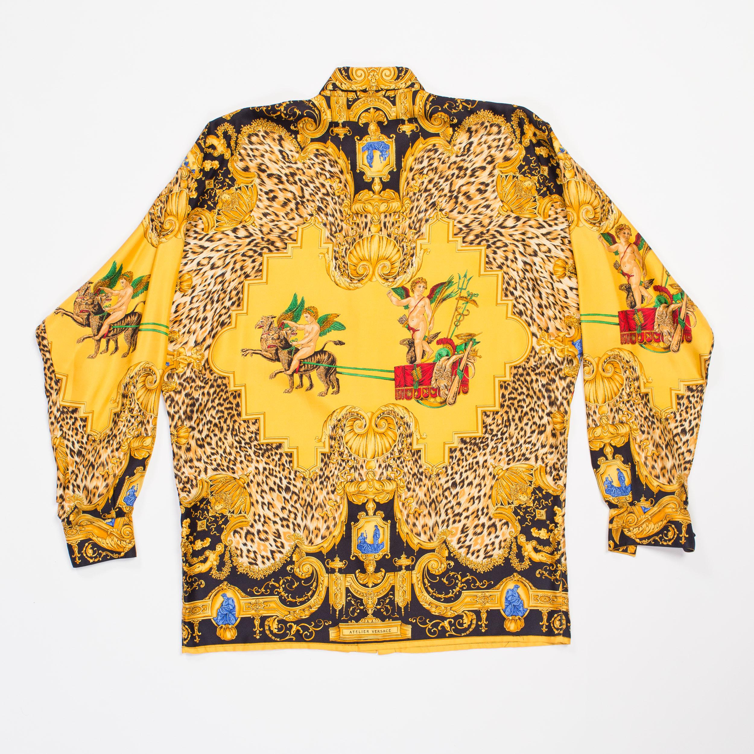 1990s Gianni Versace Leopard Baroque Printed Silk Shirt  7