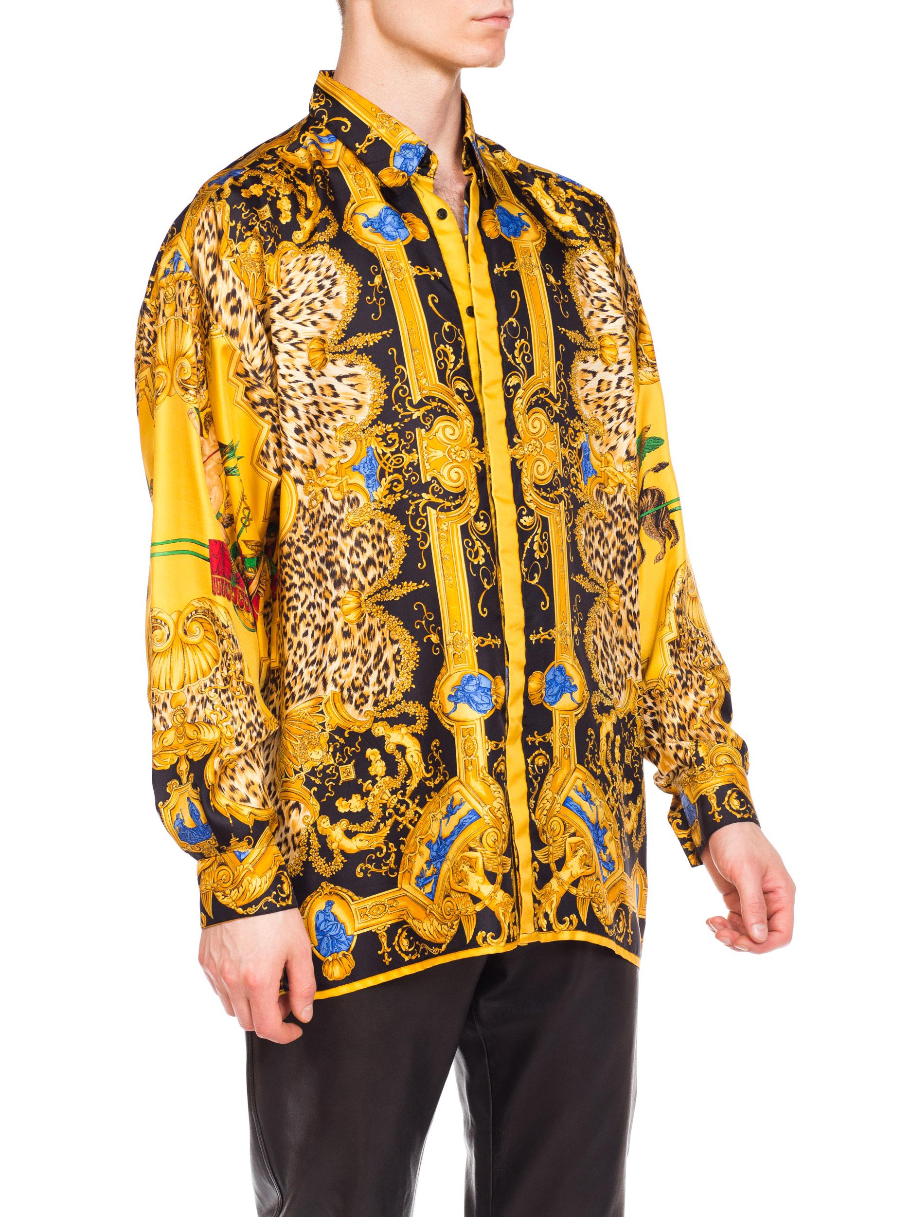1990s Gianni Versace Leopard Baroque Printed Silk Shirt  9