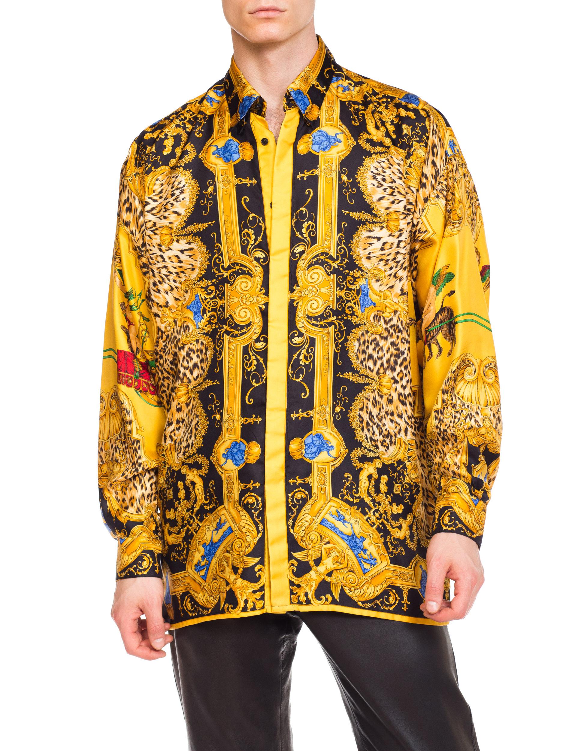 1990s Gianni Versace Leopard Baroque Printed Silk Shirt  10