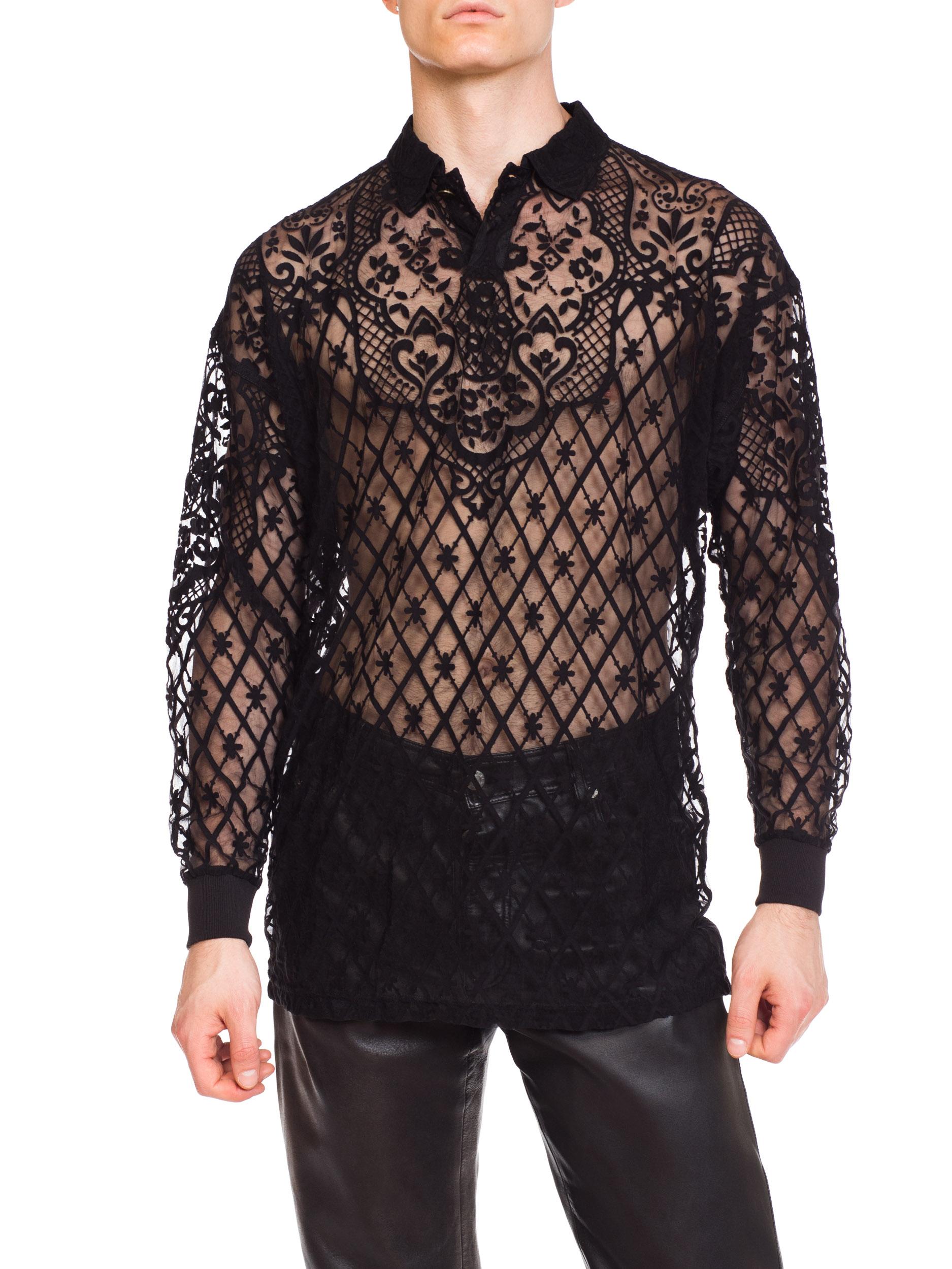 1990s Men's Sheer Gianni Versace Baroque Shirt 3