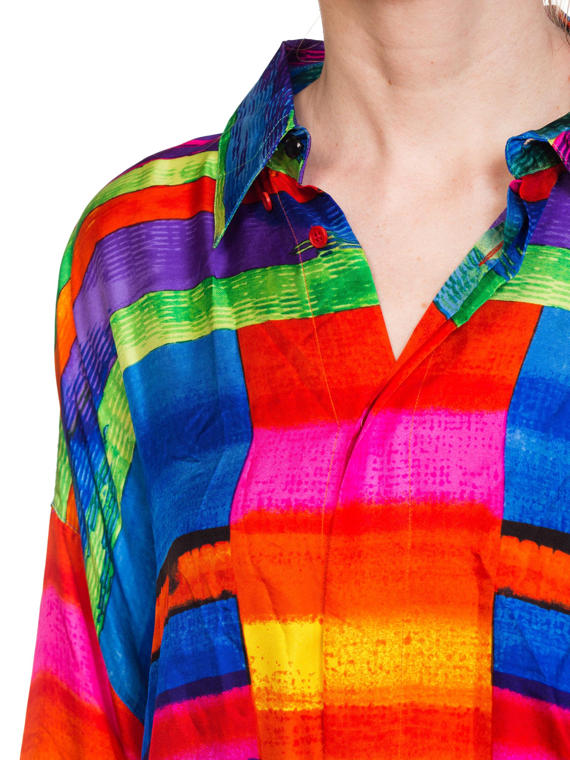 1990S GIANNI VERSACE Silk Men's Colorful Shirt With Sheer Net Back Panel 7